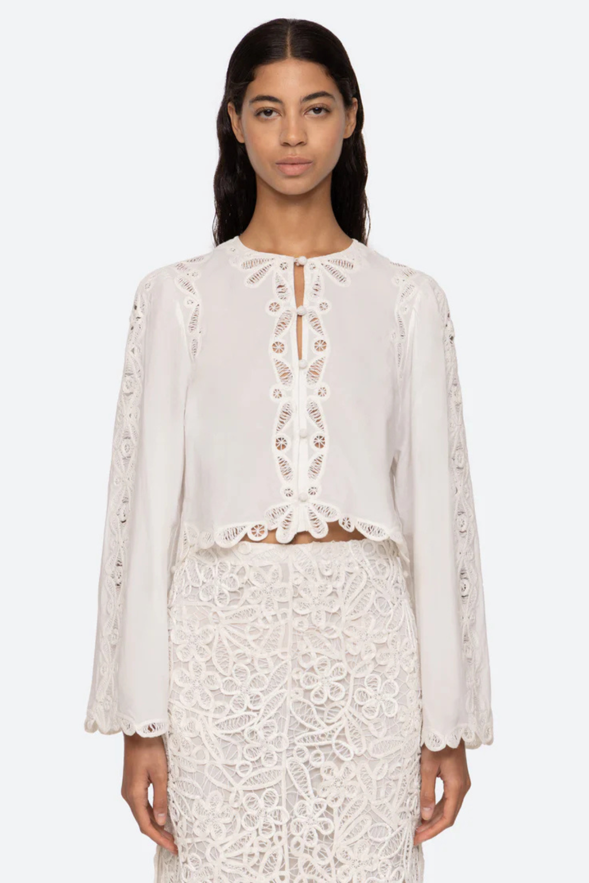 Sea NY Elke Soutache LS Blouse - White