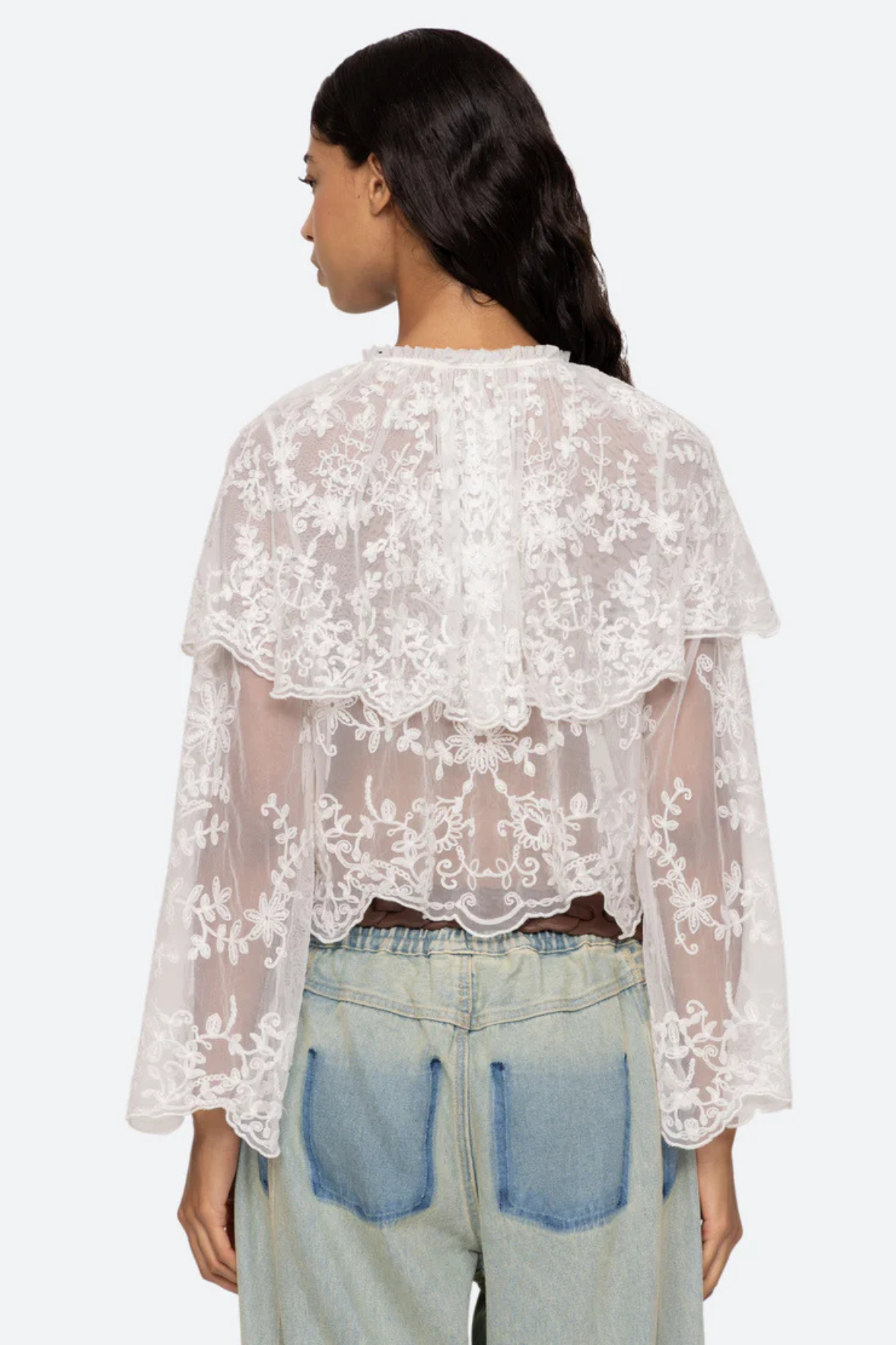 Sea NY Marja Embroidery Capelet Blouse - Pearl