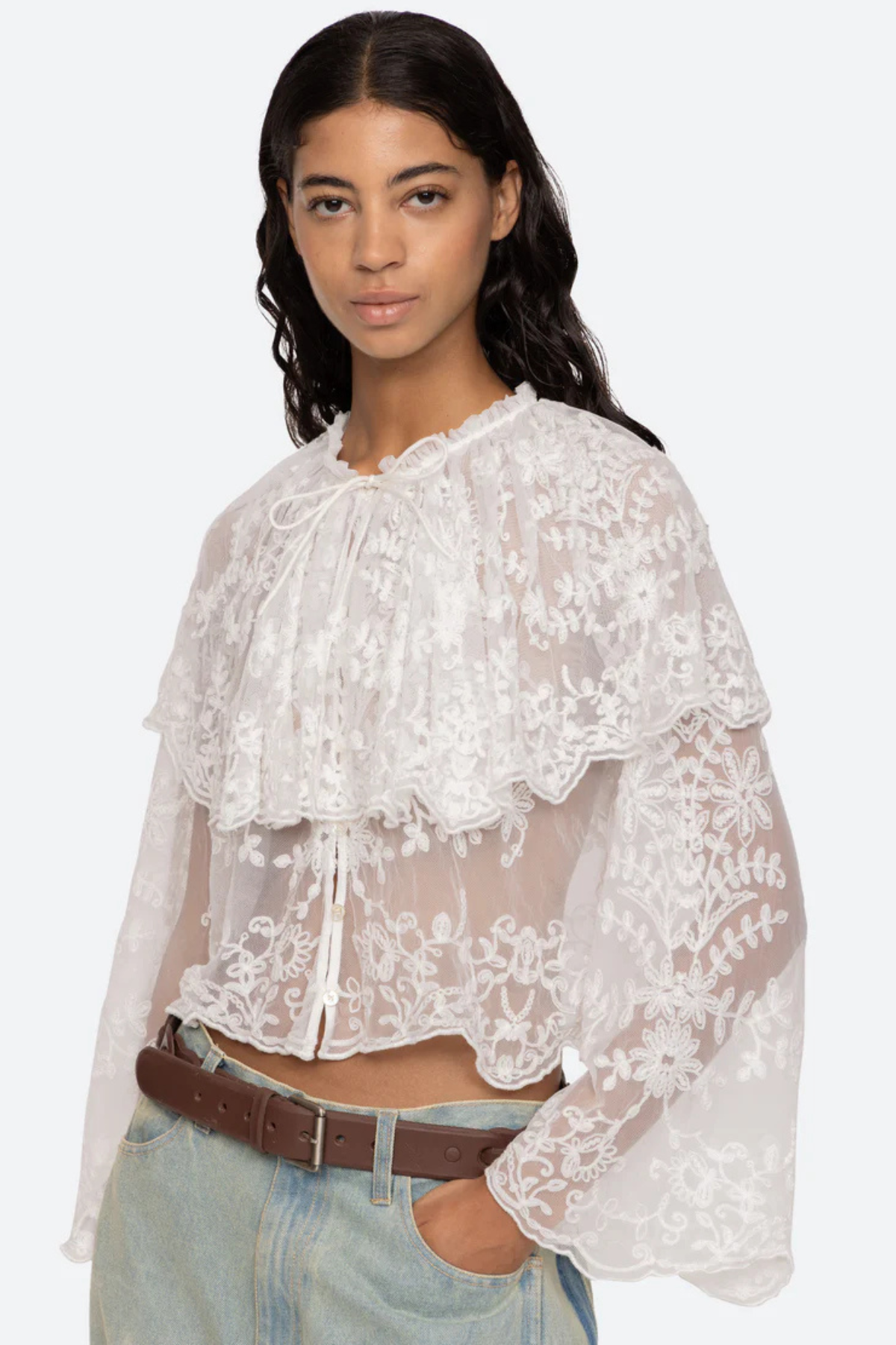 Sea NY Marja Embroidery Capelet Blouse - Pearl