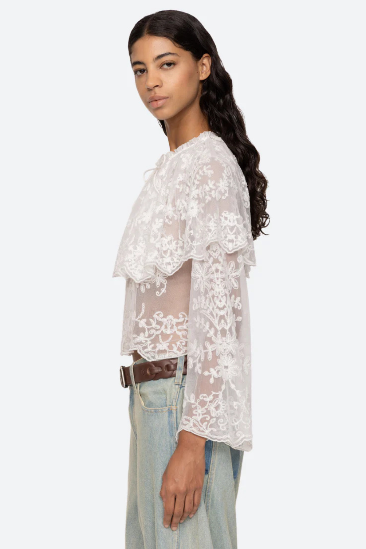 Sea NY Marja Embroidery Capelet Blouse - Pearl