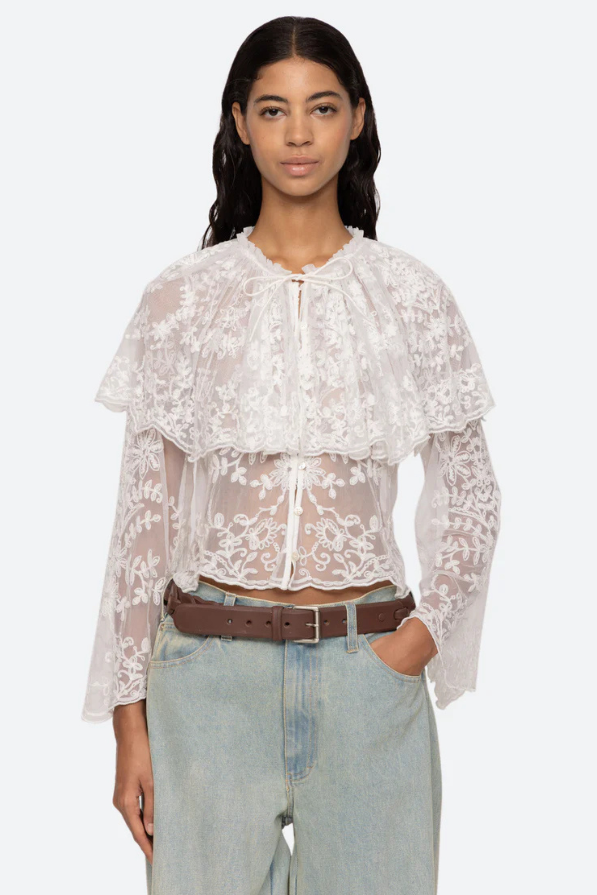 Sea NY Marja Embroidery Capelet Blouse - Pearl