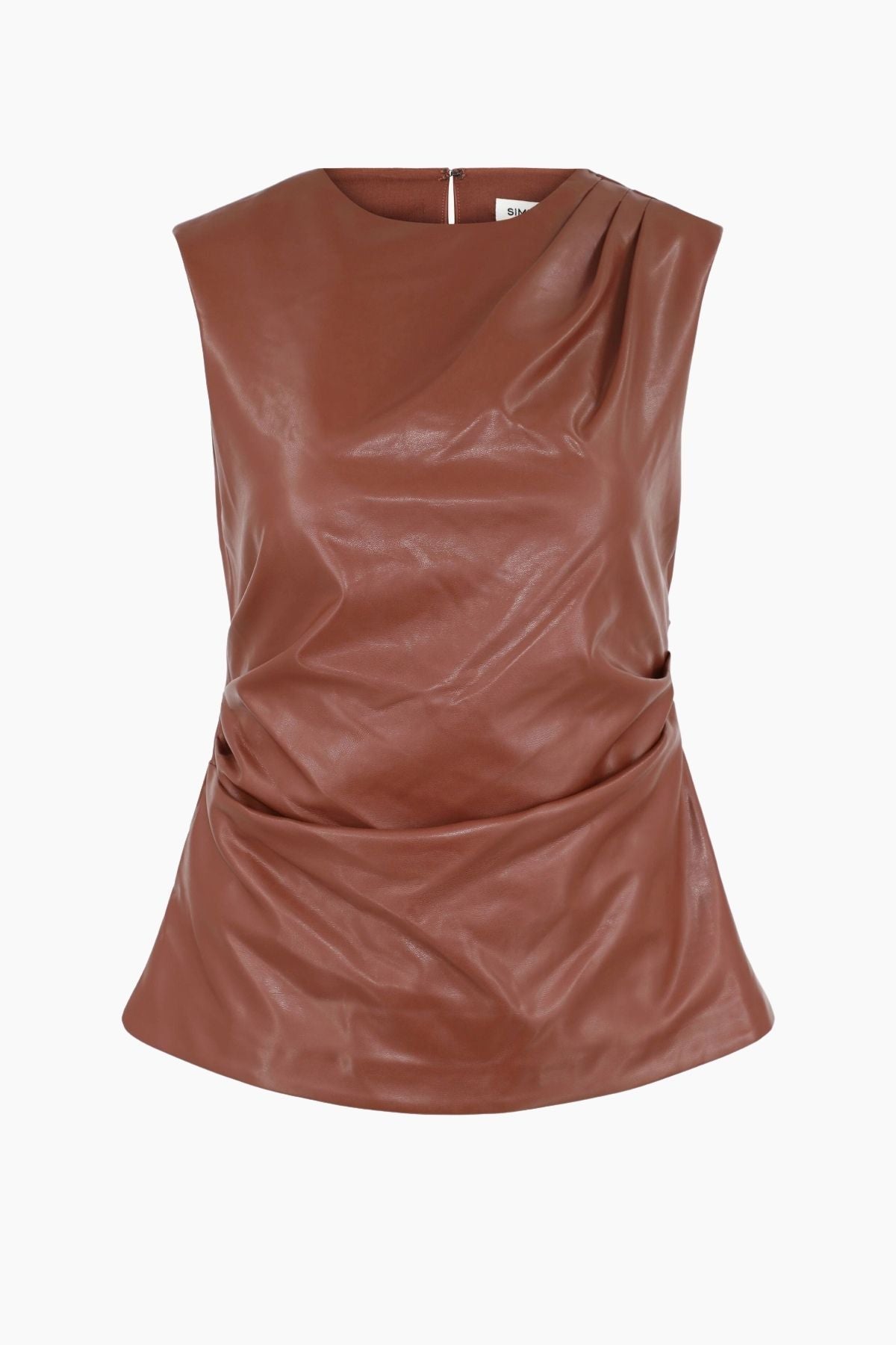 Simkhai Wynter Short Sleeve Draped Top - Chestnut