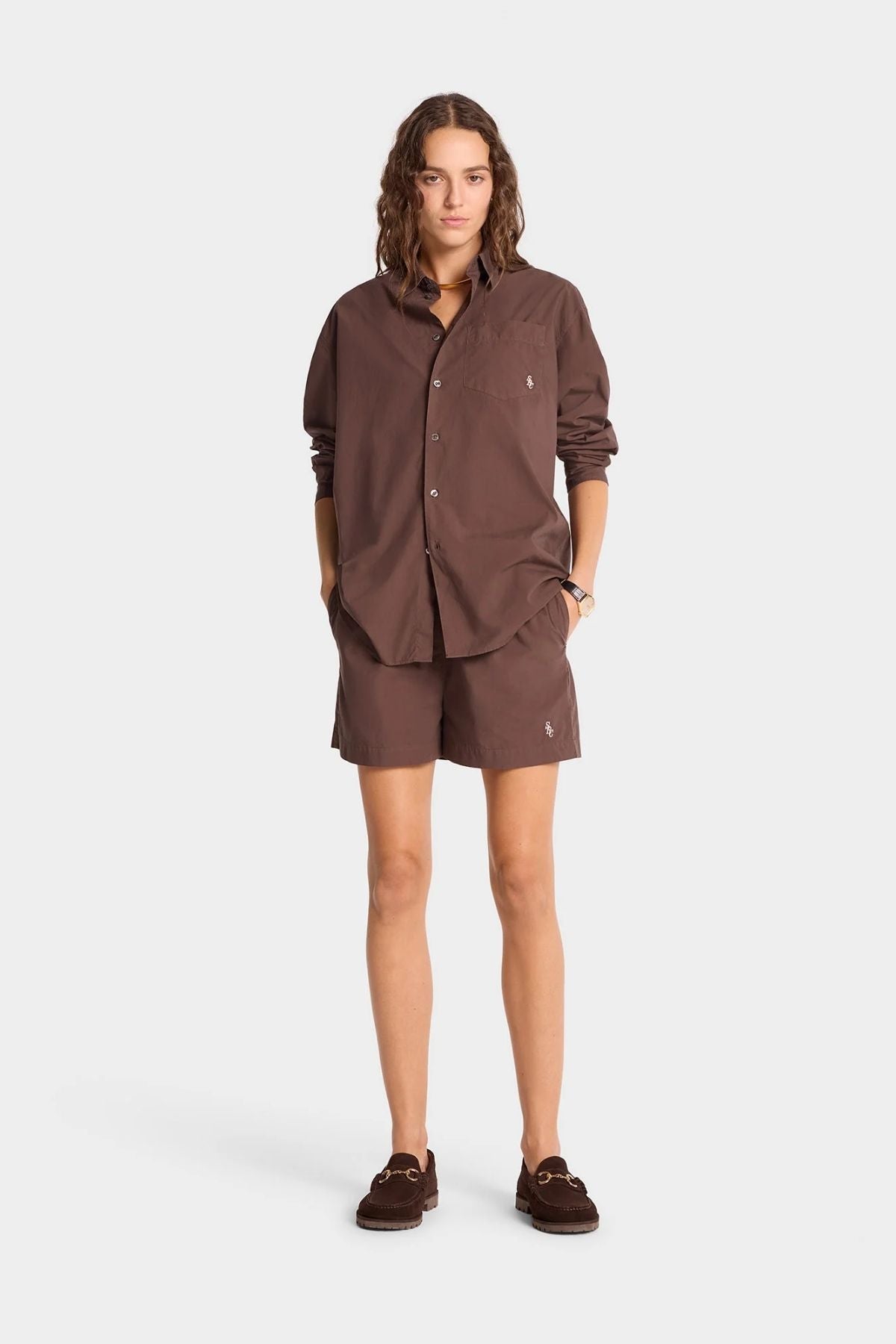 Sporty & Rich SRC Oversized Shirt - Chocolate/ White