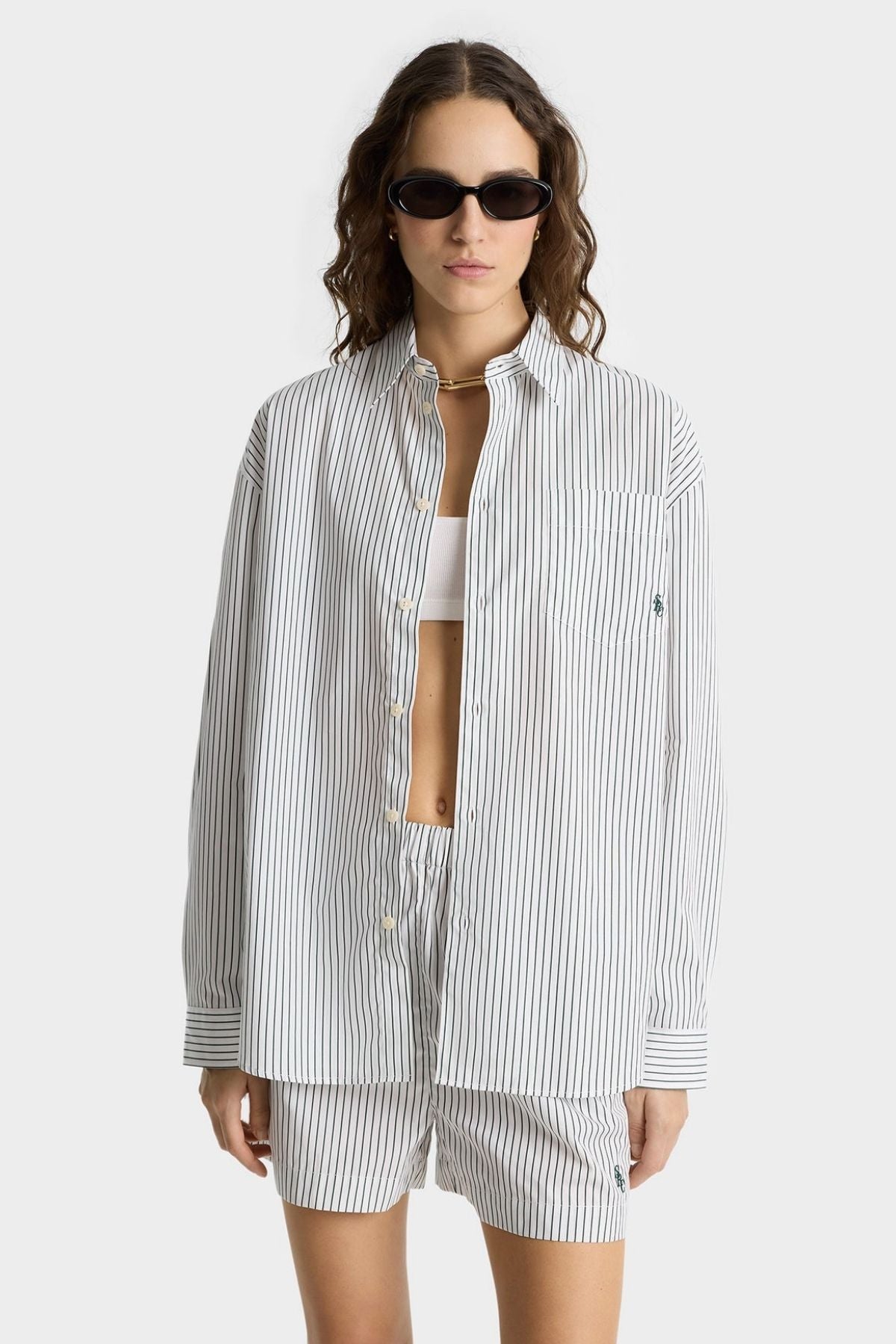 Sporty & Rich SRC Oversized Shirt - Forest Striped