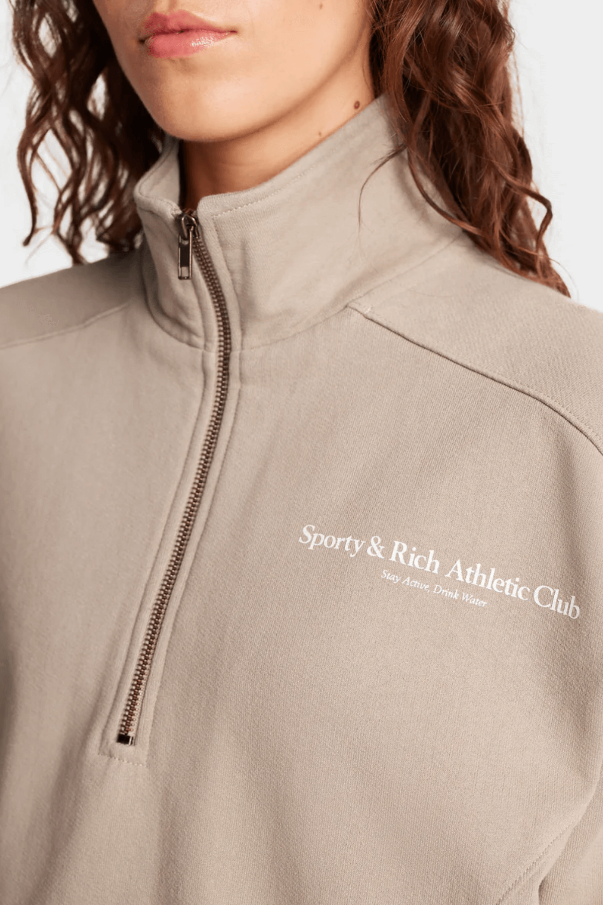 Sporty & Rich Athletic Club Quarter Zip Sweatshirt - Elephant/ White