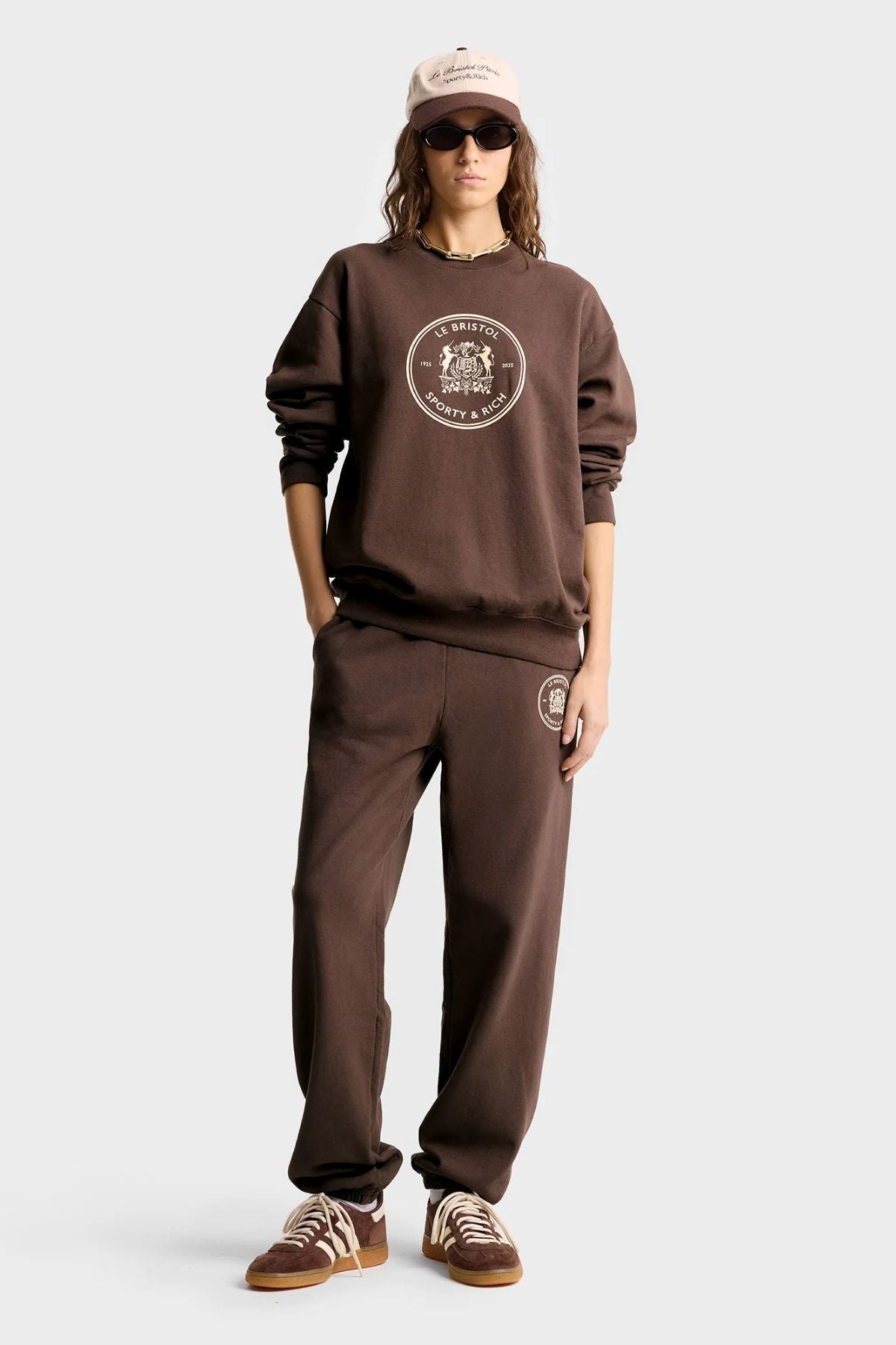 Sporty & Rich Bristol Crest 100th Sweatshirt - Chocolate/ Cream