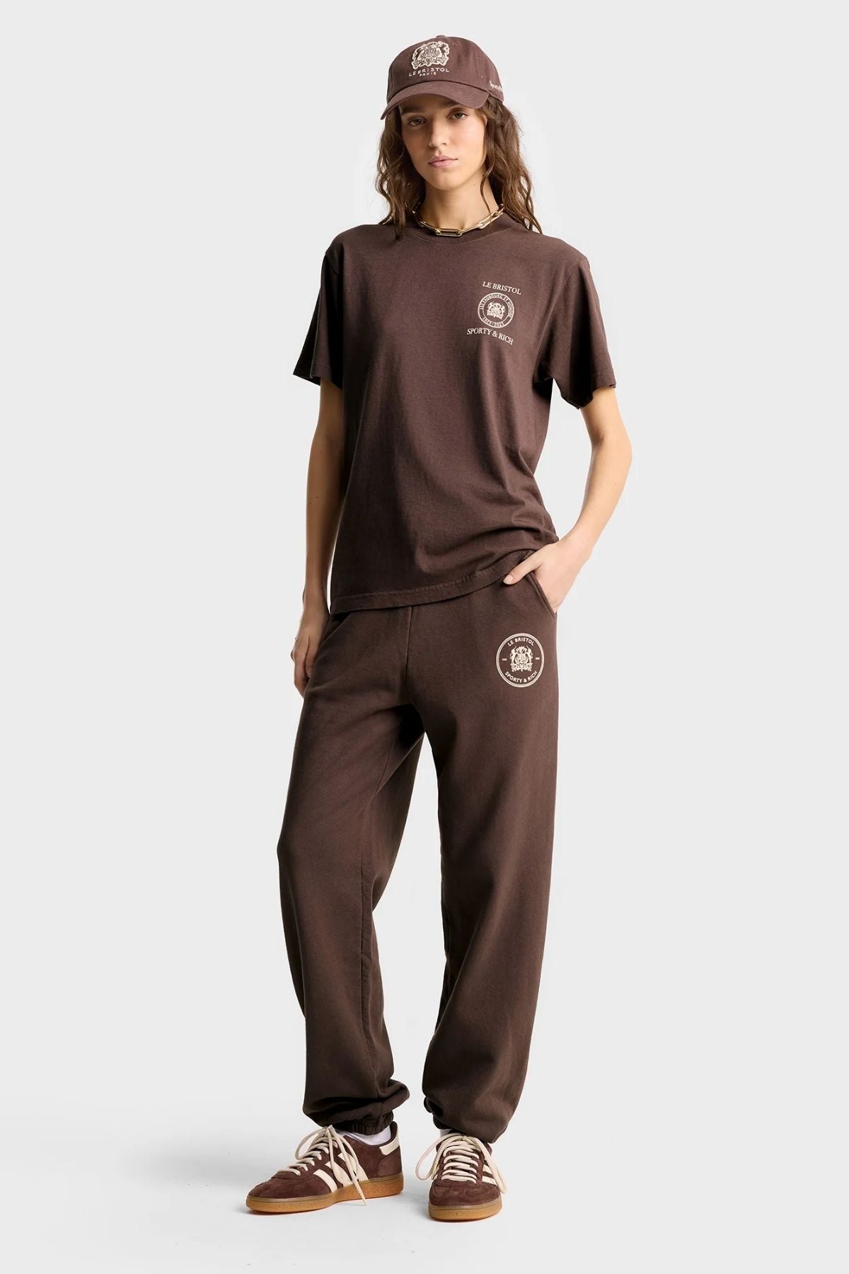 Sporty & Rich Bristol Crest 100th Sweatpant - Chocolate/ Cream