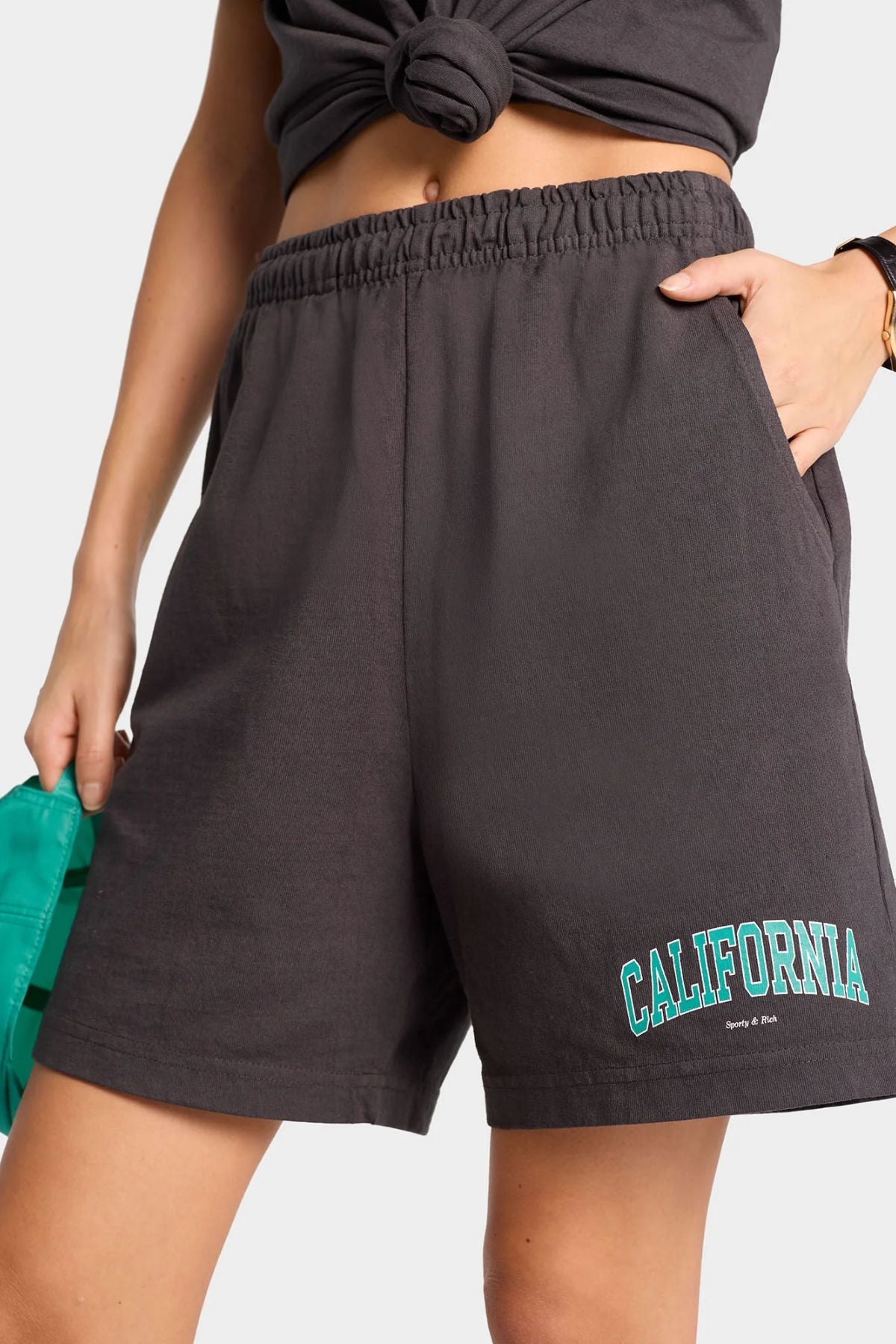 Sporty & Rich California Gym Shorts - Faded Black/ Spring Green