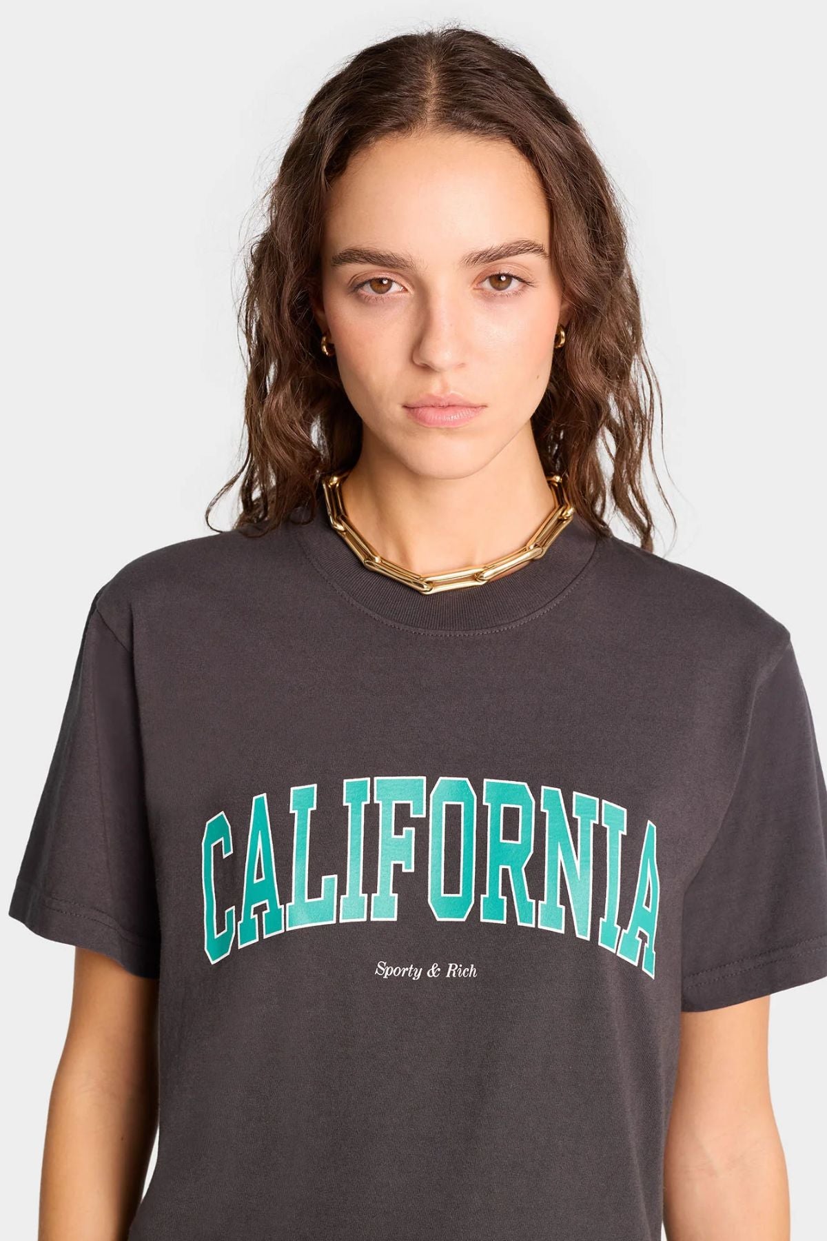 Sporty & Rich California T-Shirt - Faded Black/ Spring Green