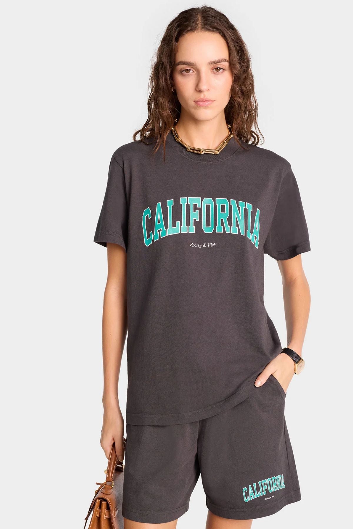 Sporty & Rich California T-Shirt - Faded Black/ Spring Green