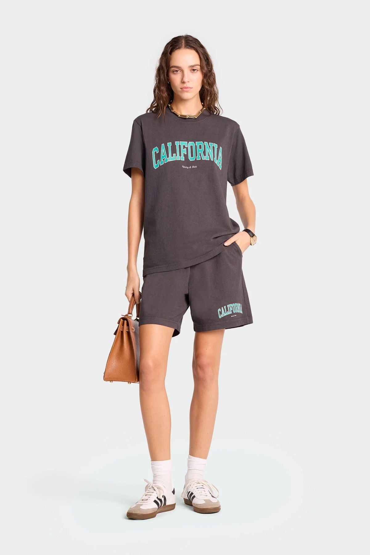 Sporty & Rich California T-Shirt - Faded Black/ Spring Green