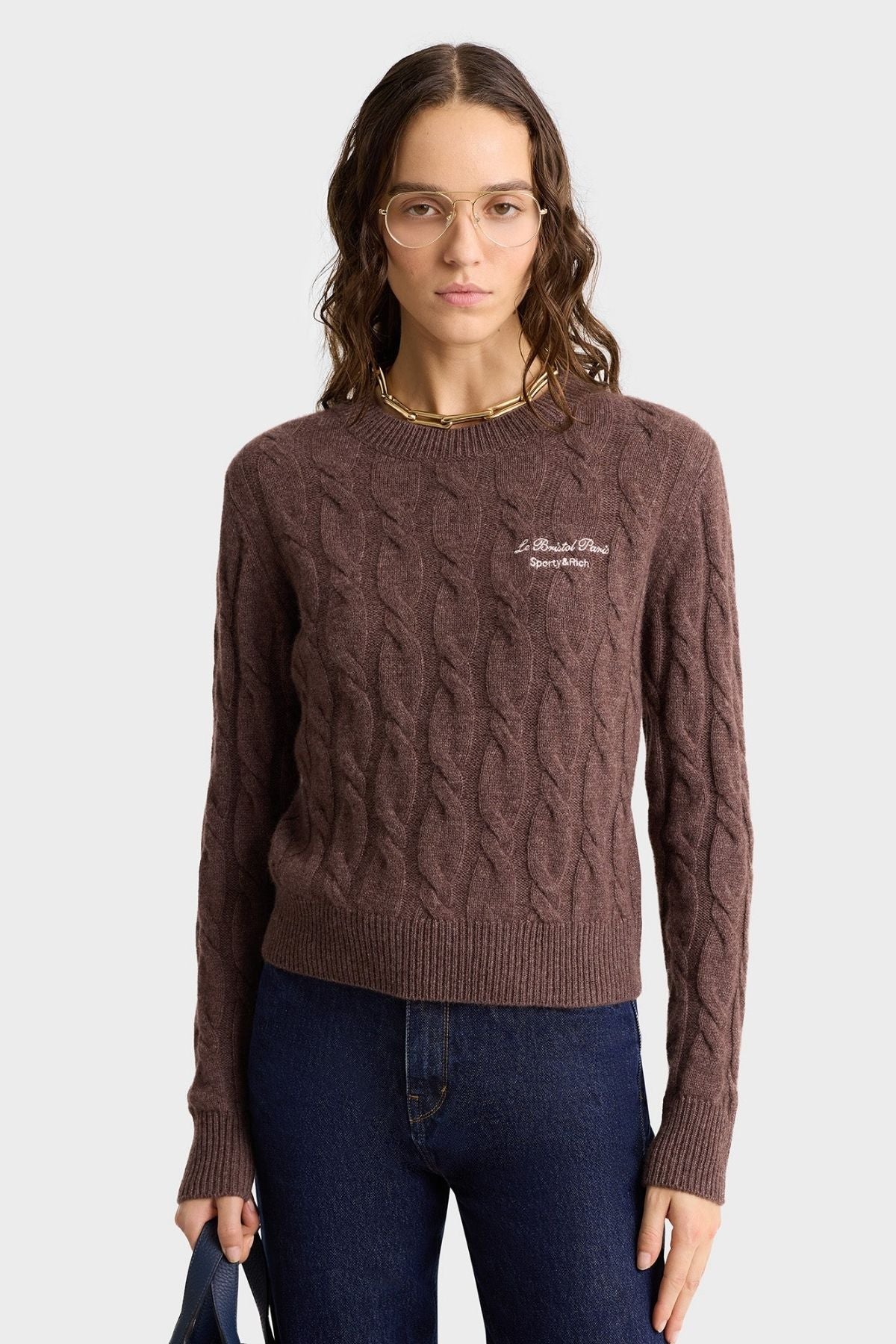 Sporty & Rich Faubourg Cashmere Jumper - Chocolate/ Cream