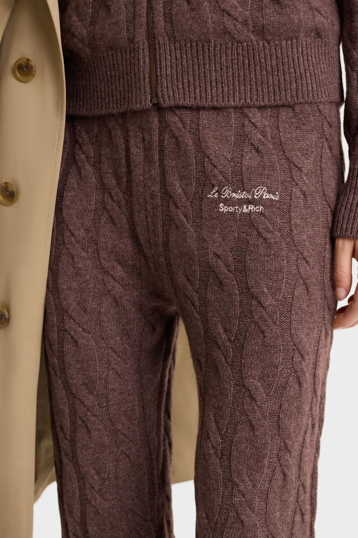 Sporty & Rich Faubourg Cashmere Pants - Chocolate/ Cream