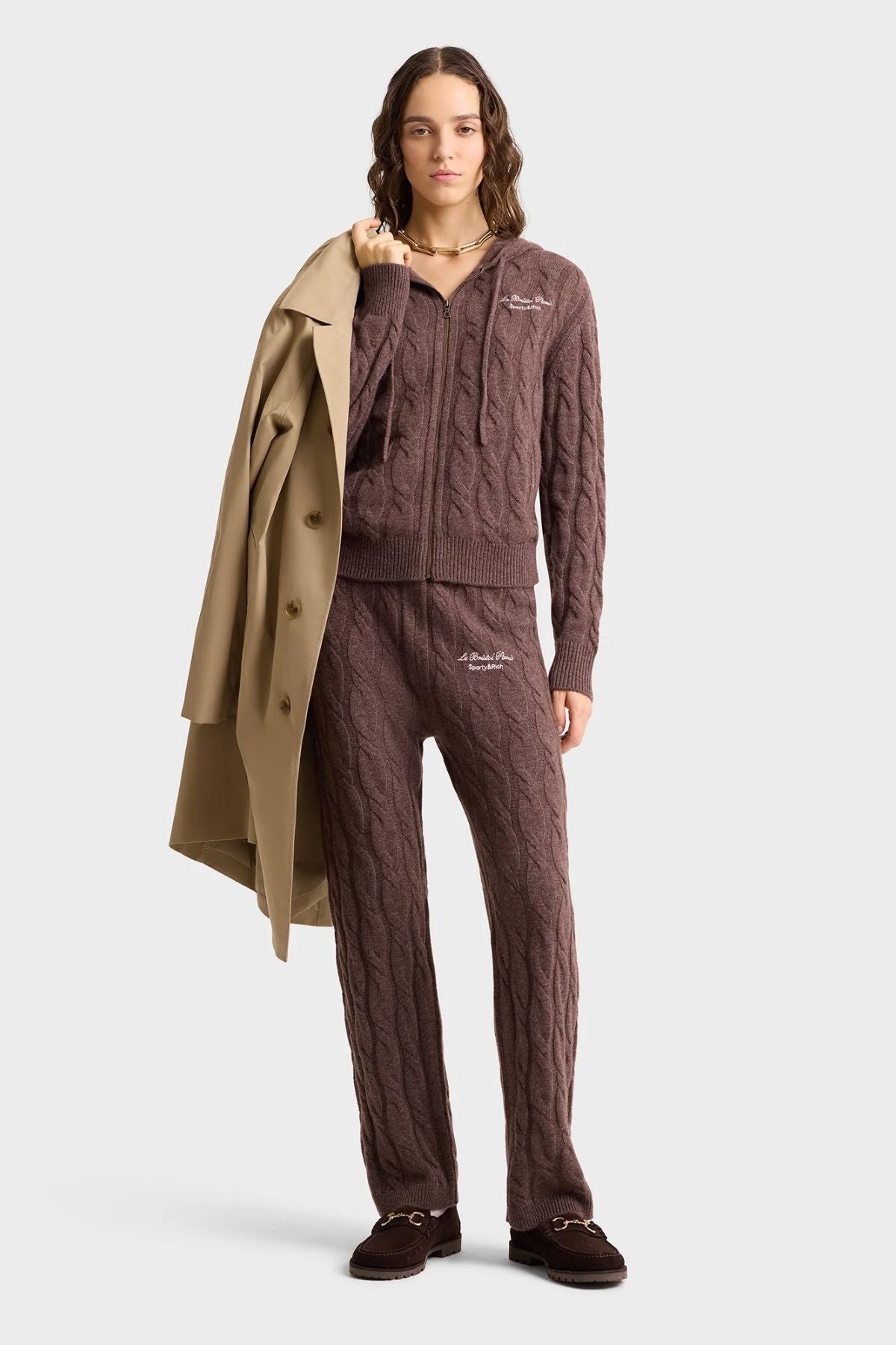 Sporty & Rich Faubourg Cashmere Pants - Chocolate/ Cream