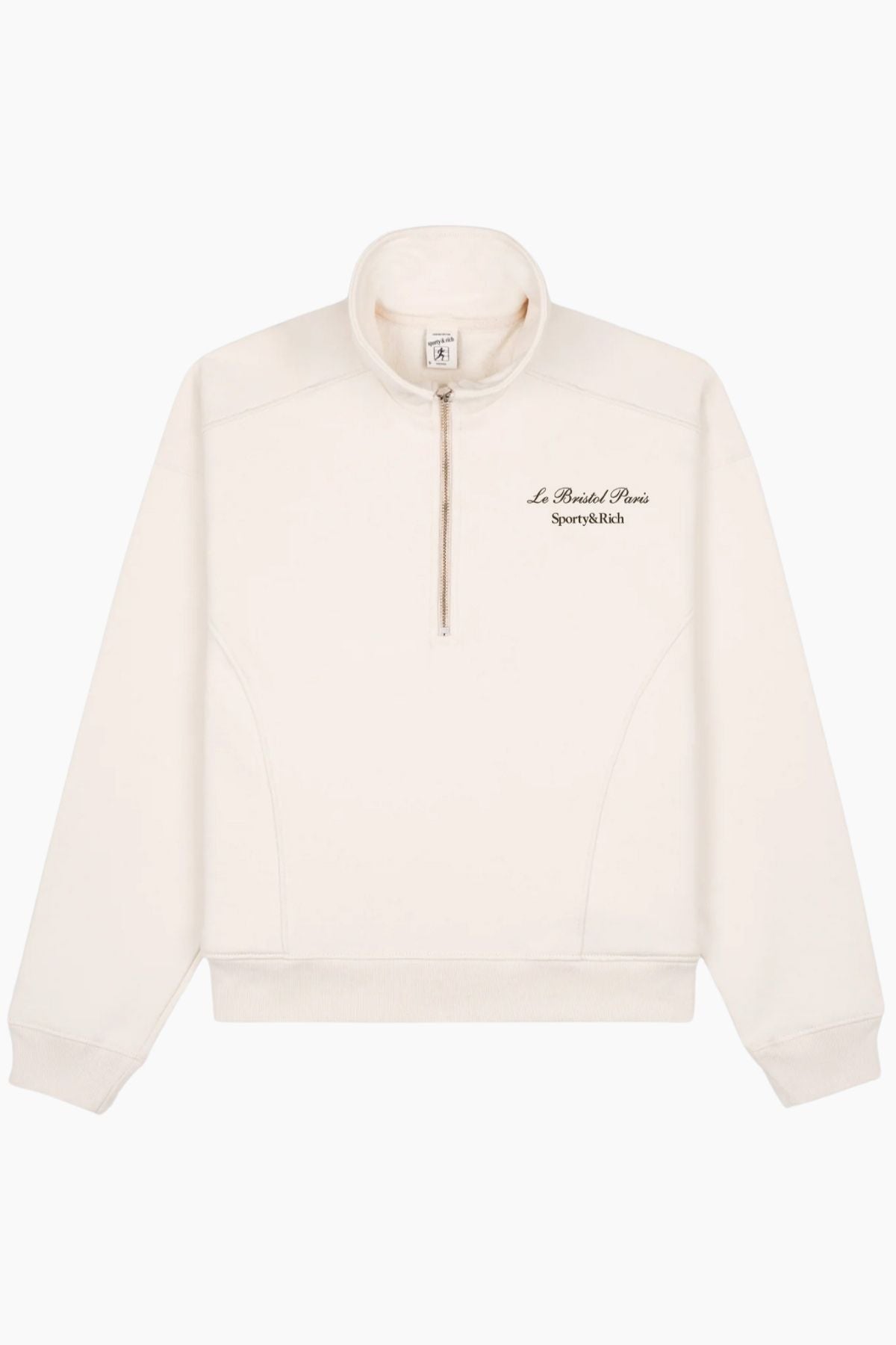 Sporty & Rich Faubourg Quarter Zip Sweatshirt - Cream/ Chocolate