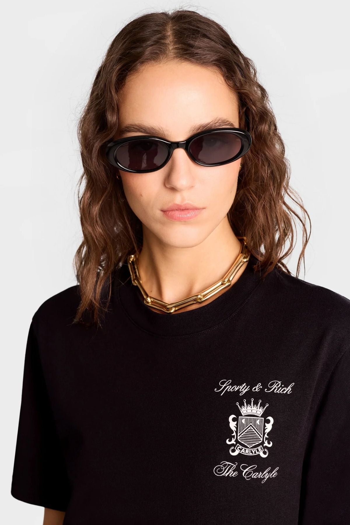 Sporty & Rich The Carlyle Crest T-Shirt - Black/ White