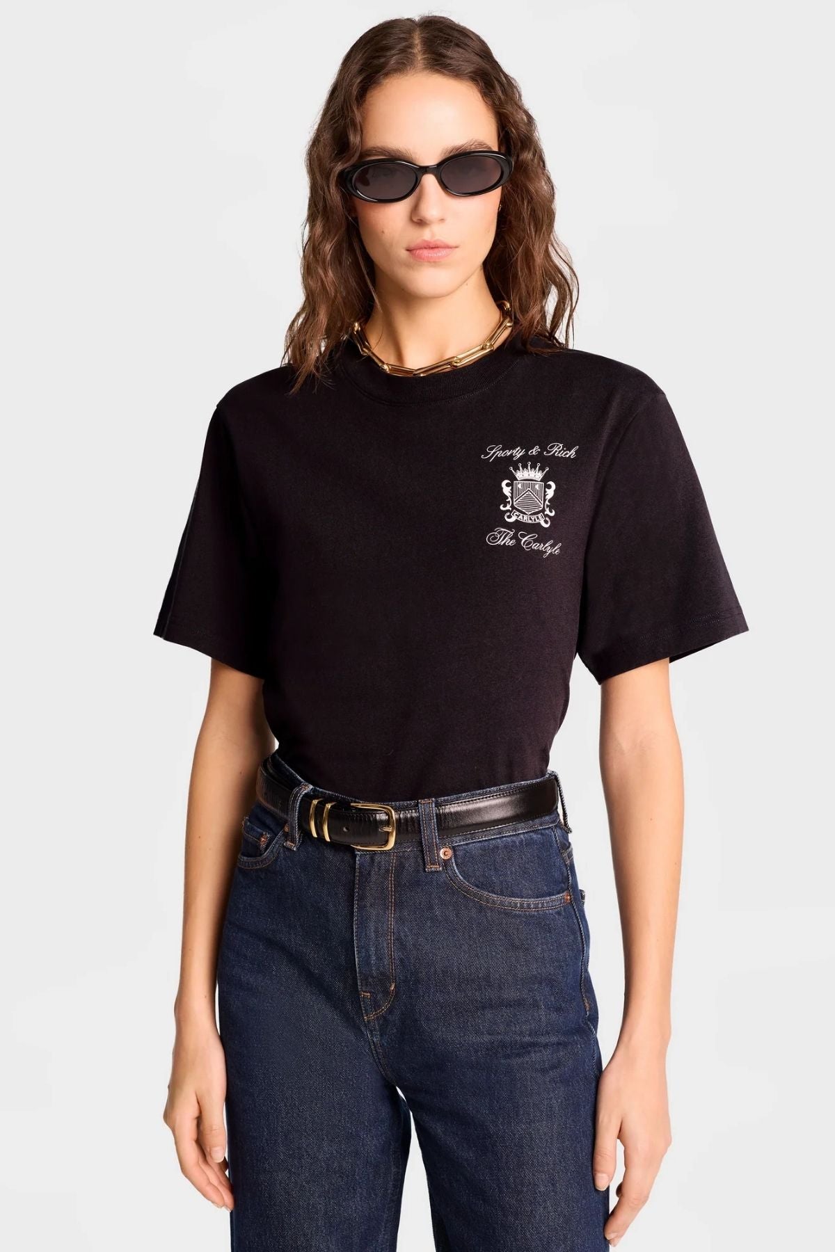 Sporty & Rich The Carlyle Crest T-Shirt - Black/ White