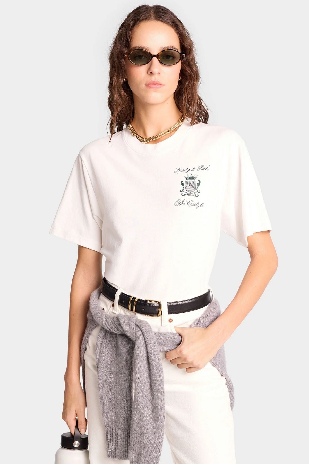 Sporty & Rich The Carlyle Crest T-Shirt - White/ Forest