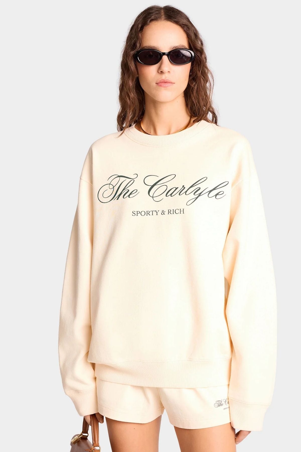 Sporty & Rich The Carlyle Script Sweater - Cream/ Forest