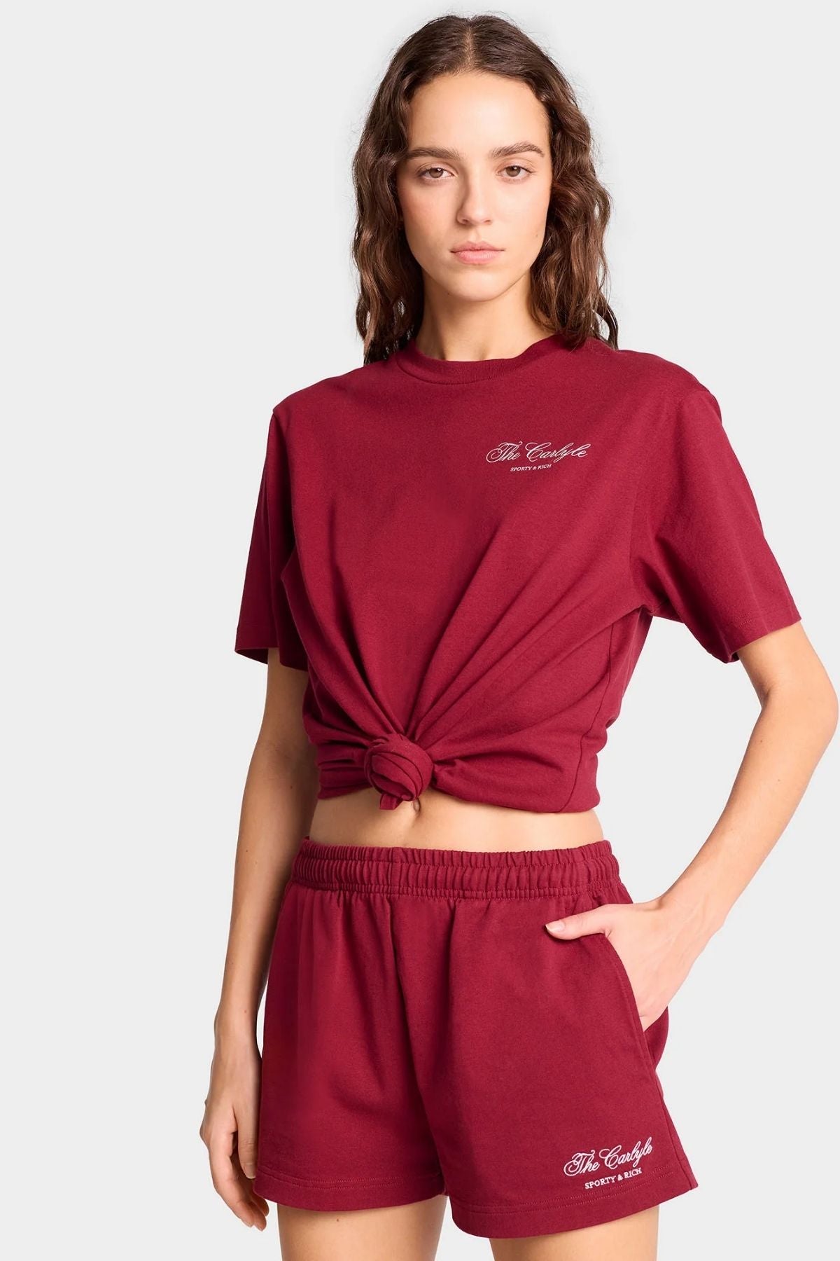 Sporty & Rich The Carlyle Script Disco Short - Merlot/ White