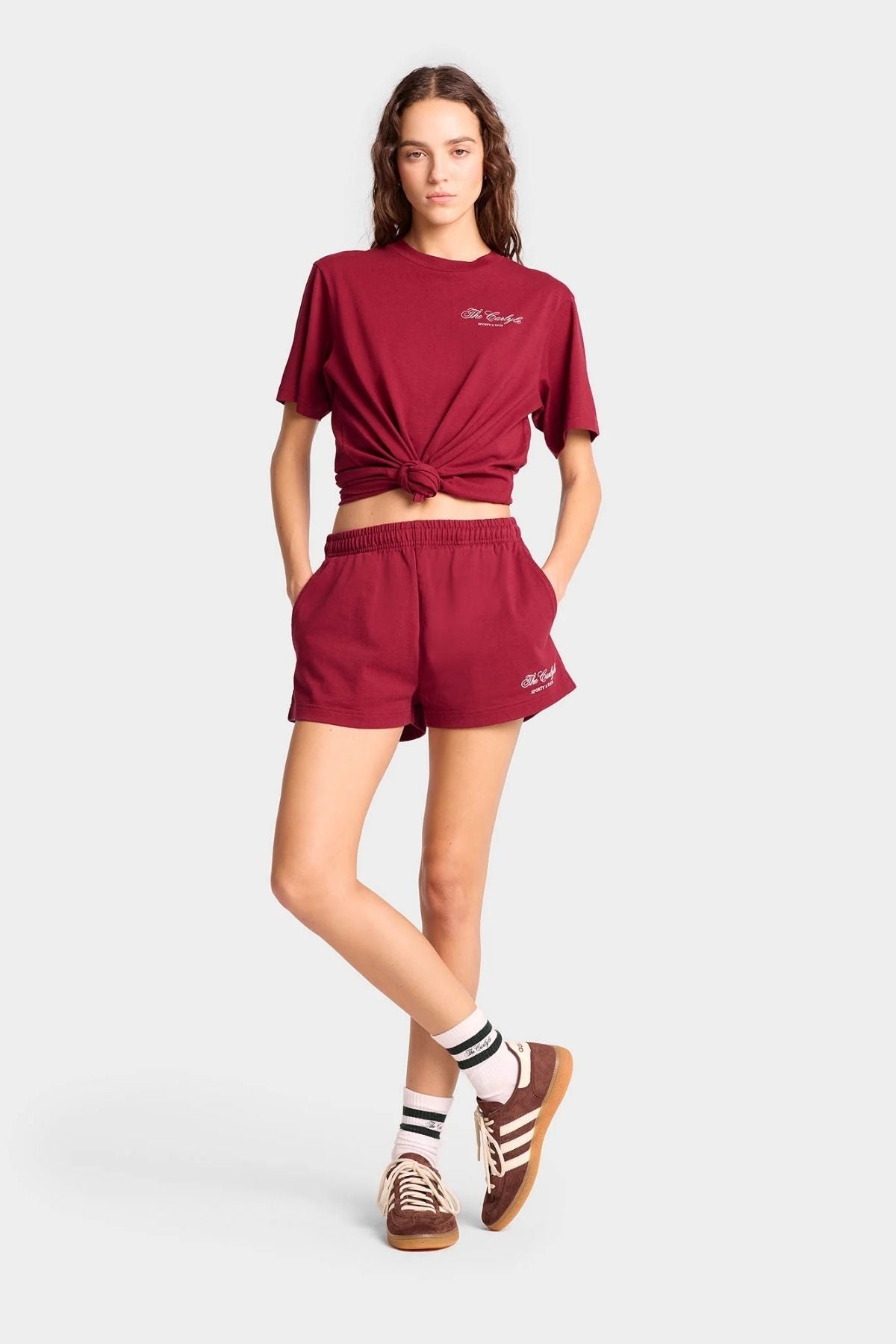 Sporty & Rich The Carlyle Script Disco Short - Merlot/ White