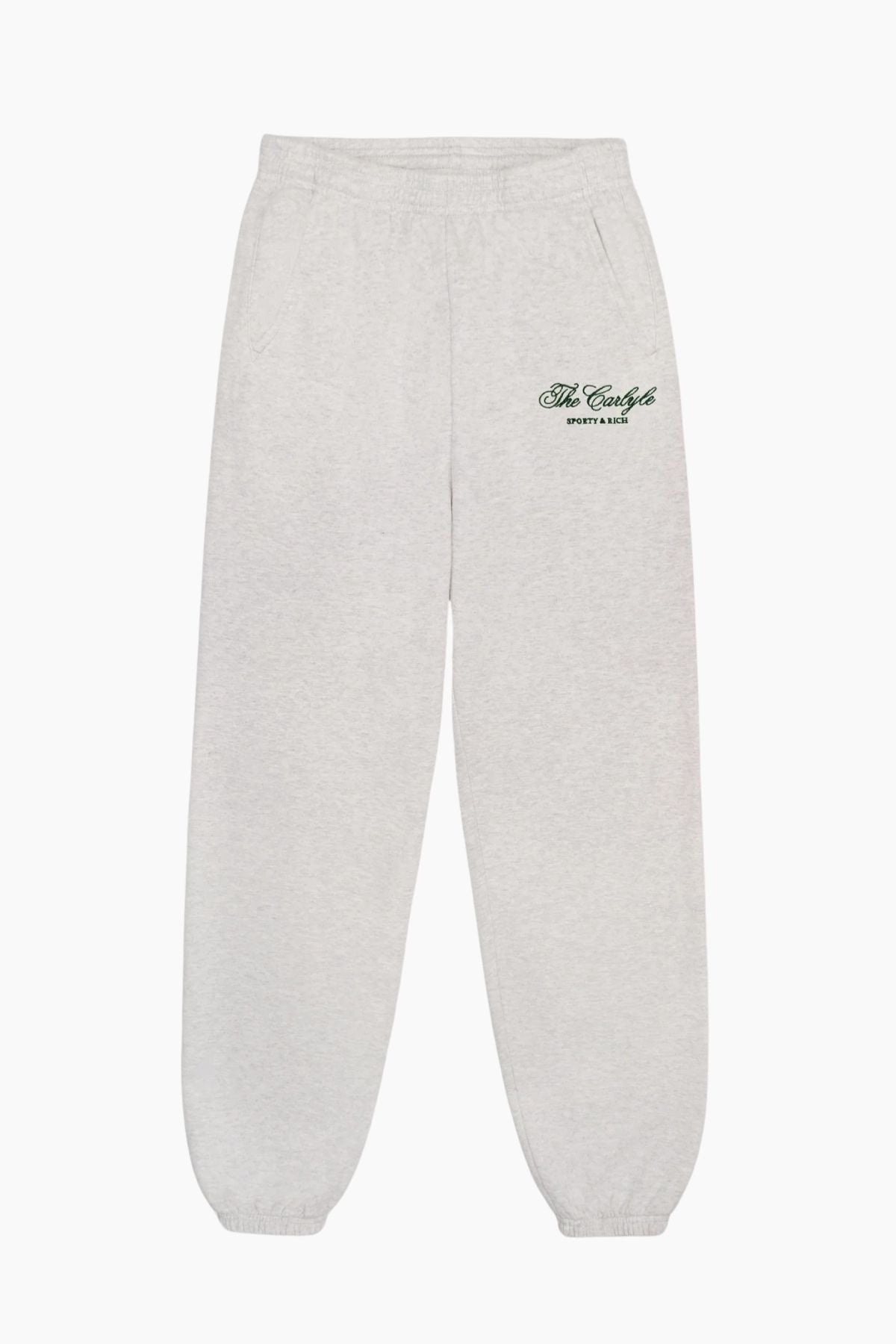 Sporty & Rich The Carlyle Script Sweatpant - Heather Grey/ Forest