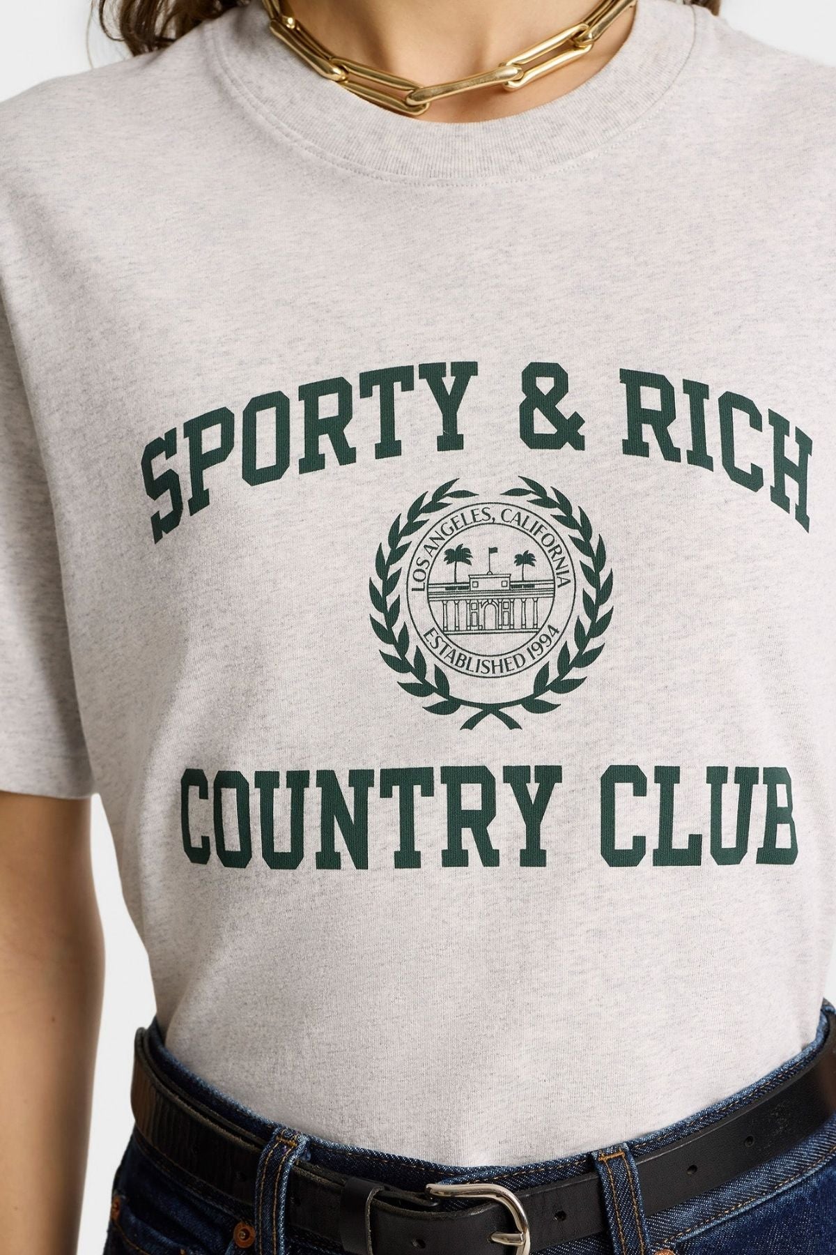 Sporty & Rich Varsity Crest T-Shirt - Heather Grey