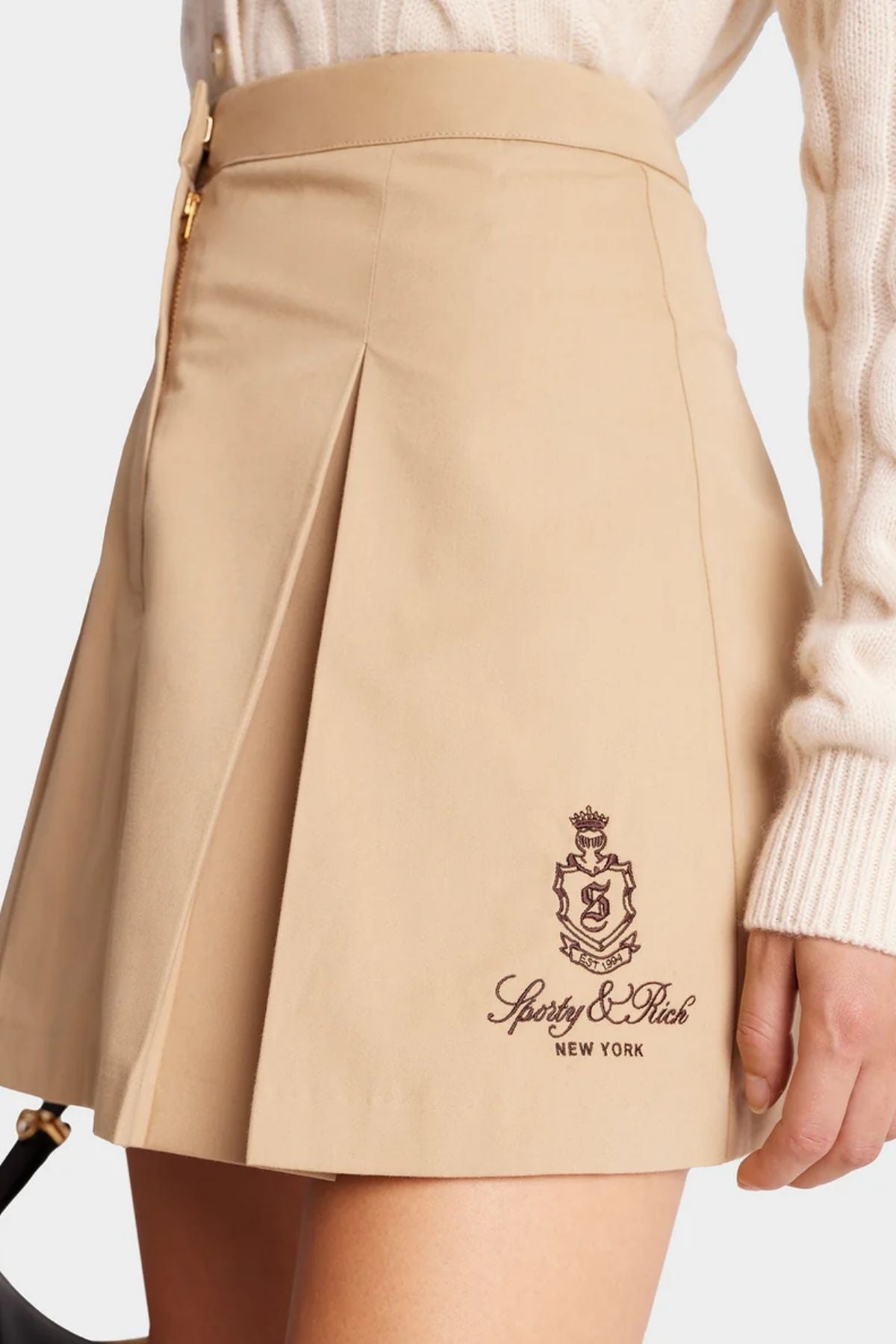 Sporty & Rich Vendome Box Pleat Skirt - Beige/ Chocolate