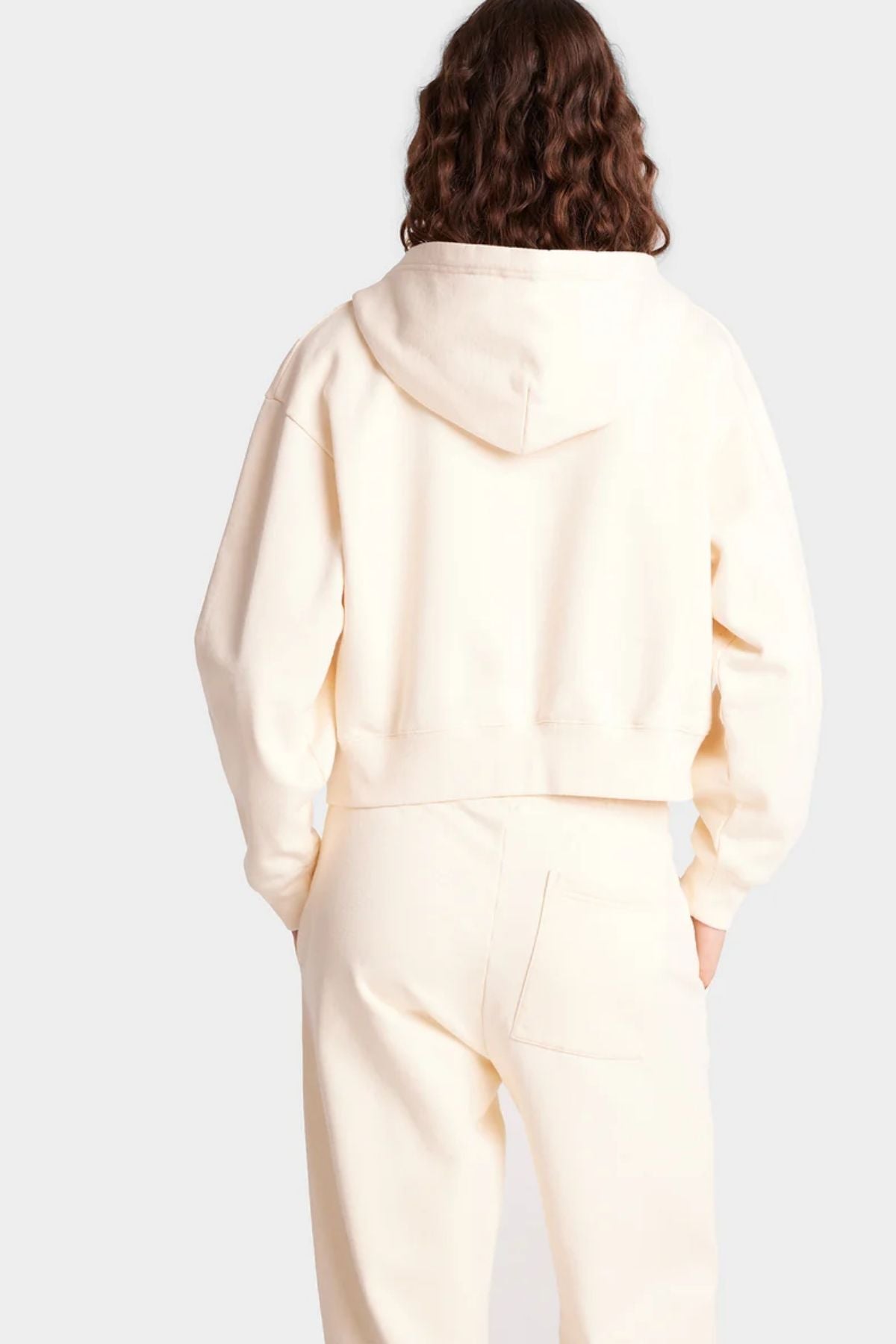 Sporty & Rich Vendome Cropped Zip Hoodie - Cream/ Chocolate