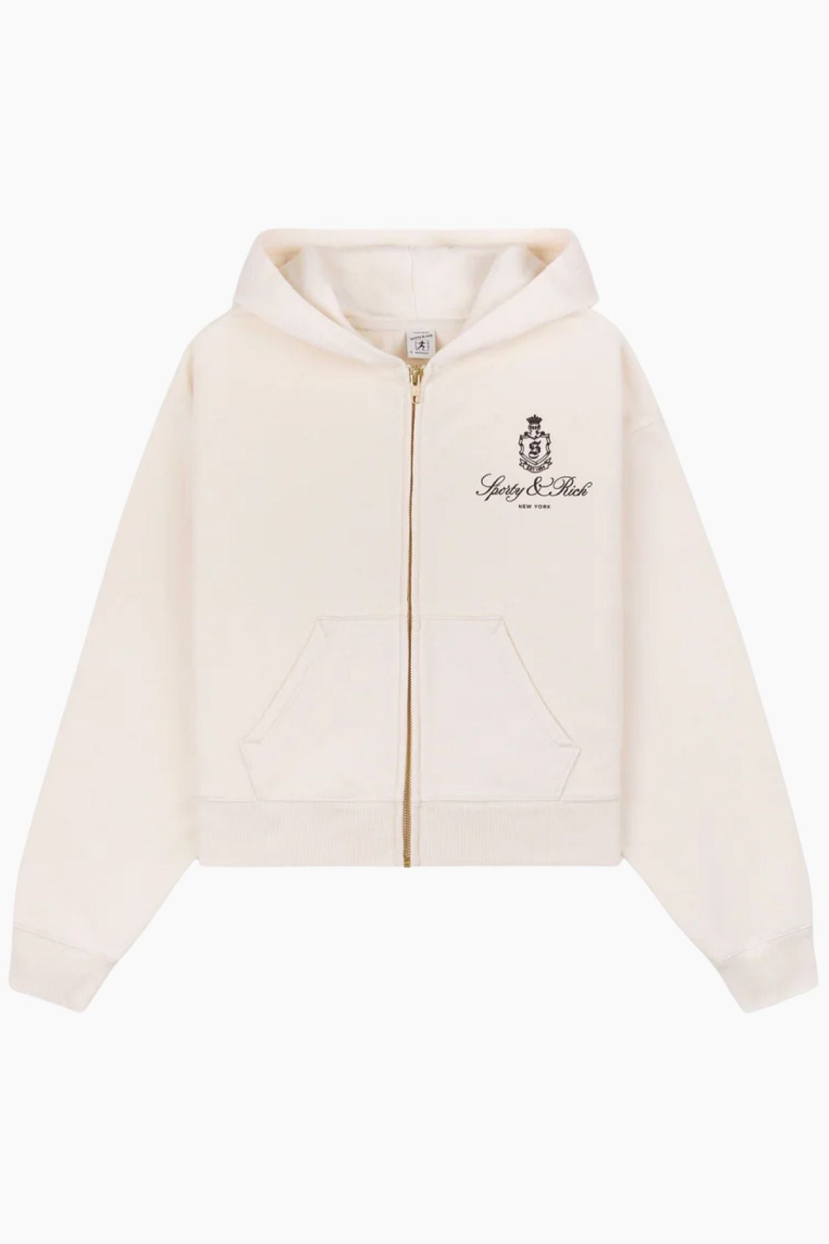 Sporty & Rich Vendome Cropped Zip Hoodie - Cream/ Chocolate