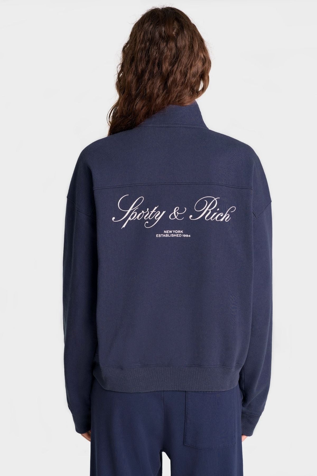 Sporty & Rich Vendome Resort Quarter Zip Sweatshirt - Navy/ White