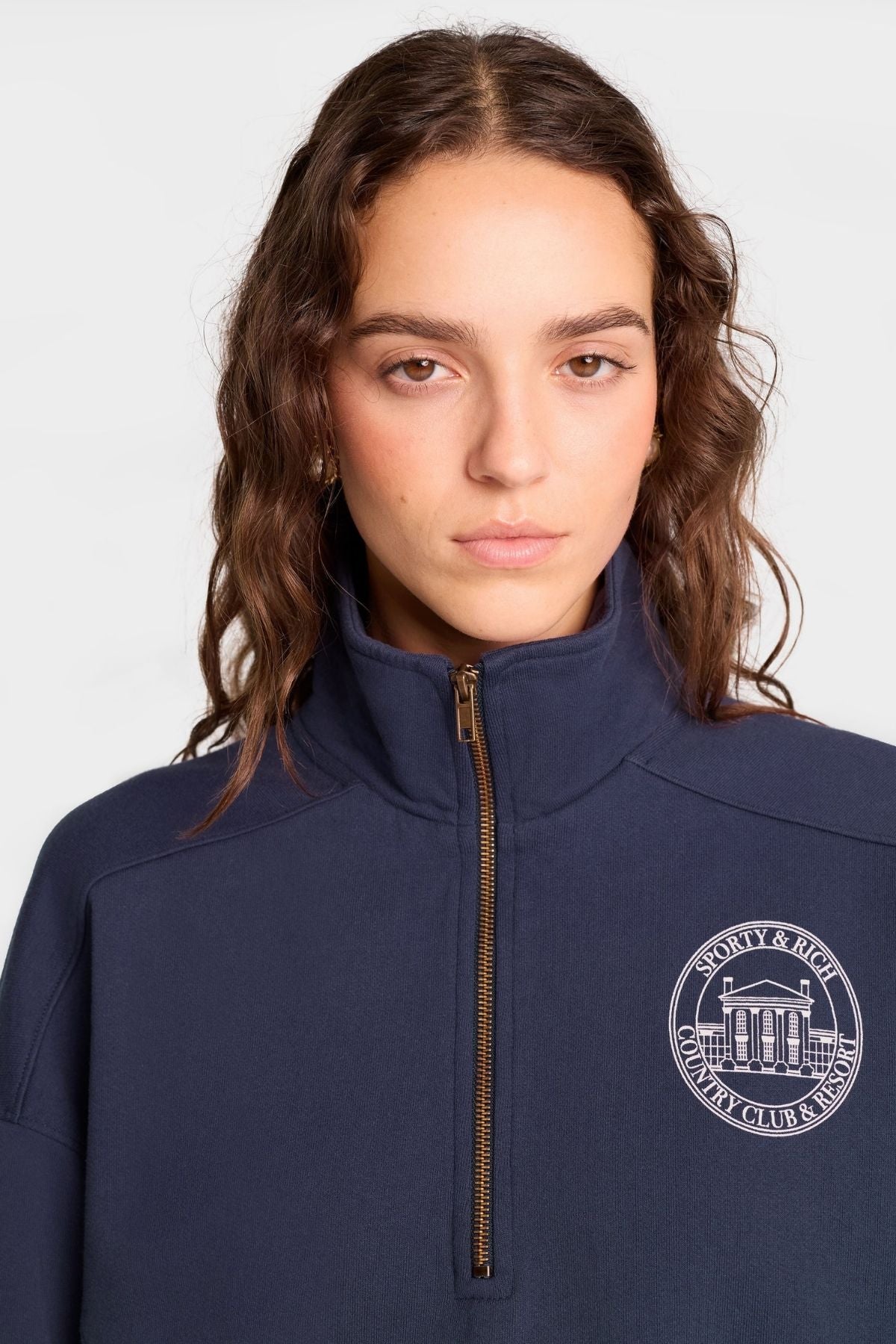 Sporty & Rich Vendome Resort Quarter Zip Sweatshirt - Navy/ White