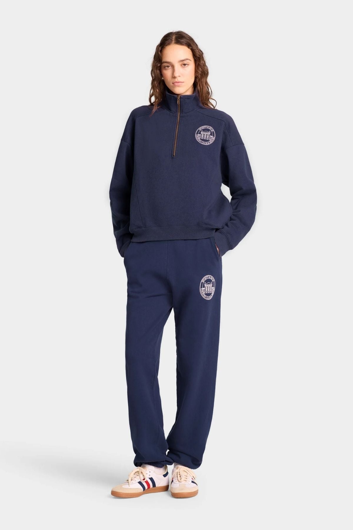 Sporty & Rich Vendome Resort Quarter Zip Sweatshirt - Navy/ White