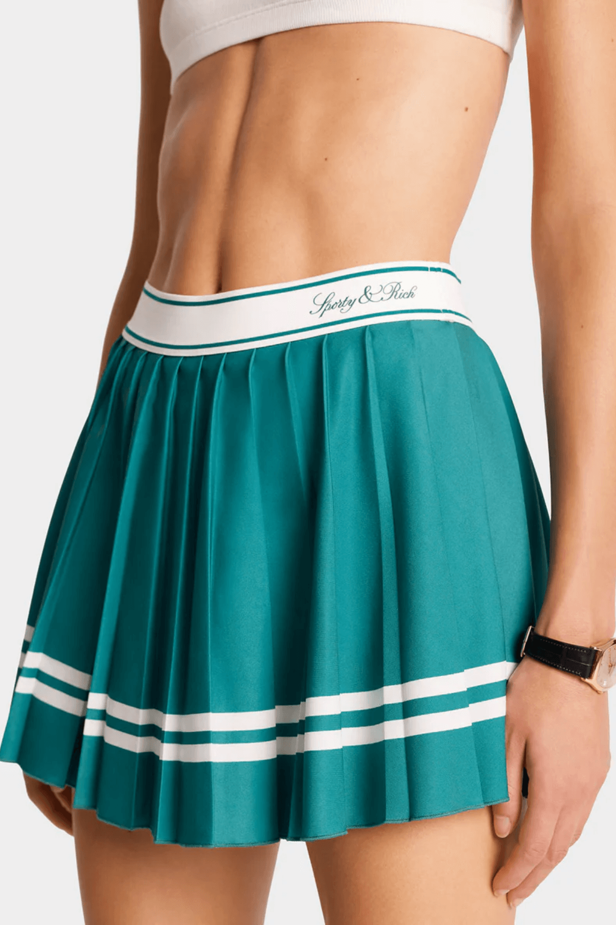 Sporty & Rich Vendome Script Pleated Skirt - Alpine/ White