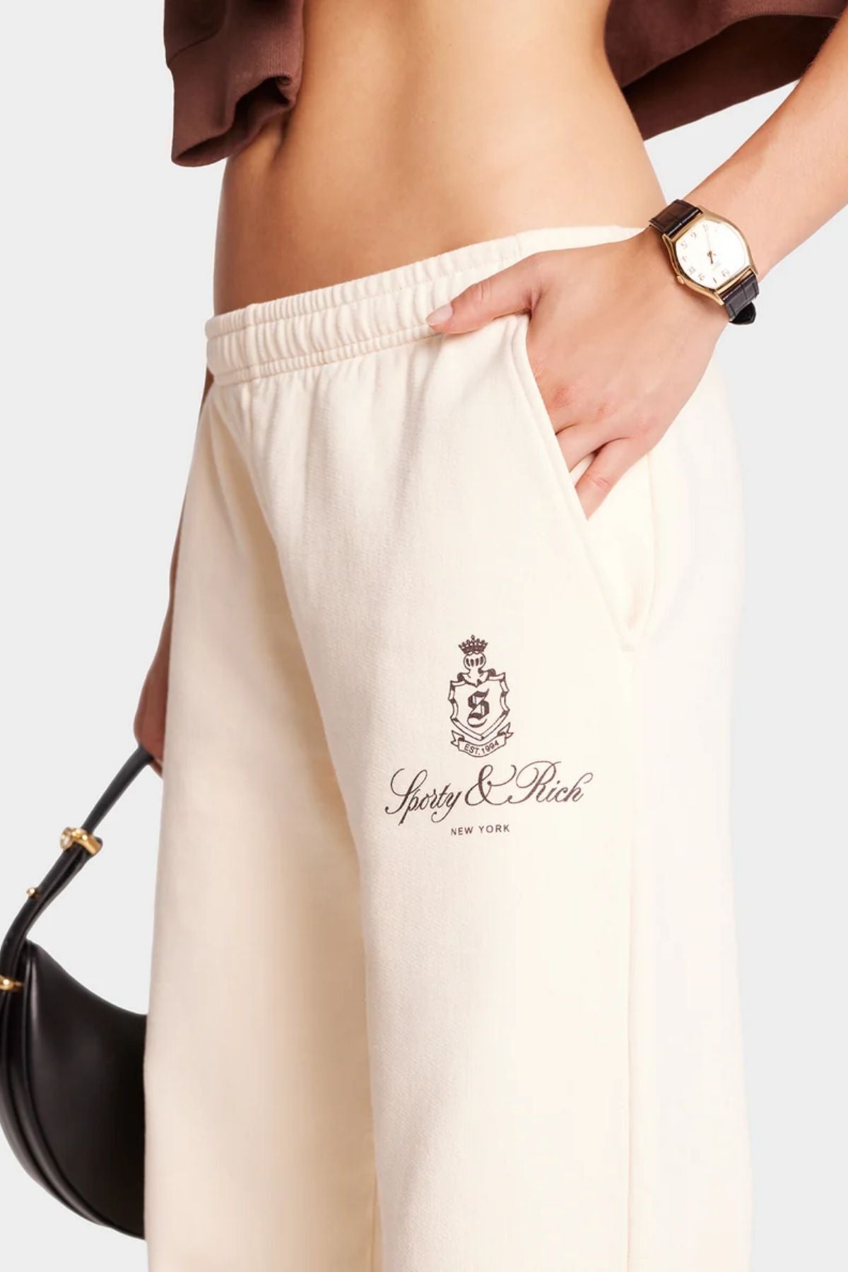 Sporty & Rich Vendome Straight Leg Sweatpant - Cream/ Chocolate