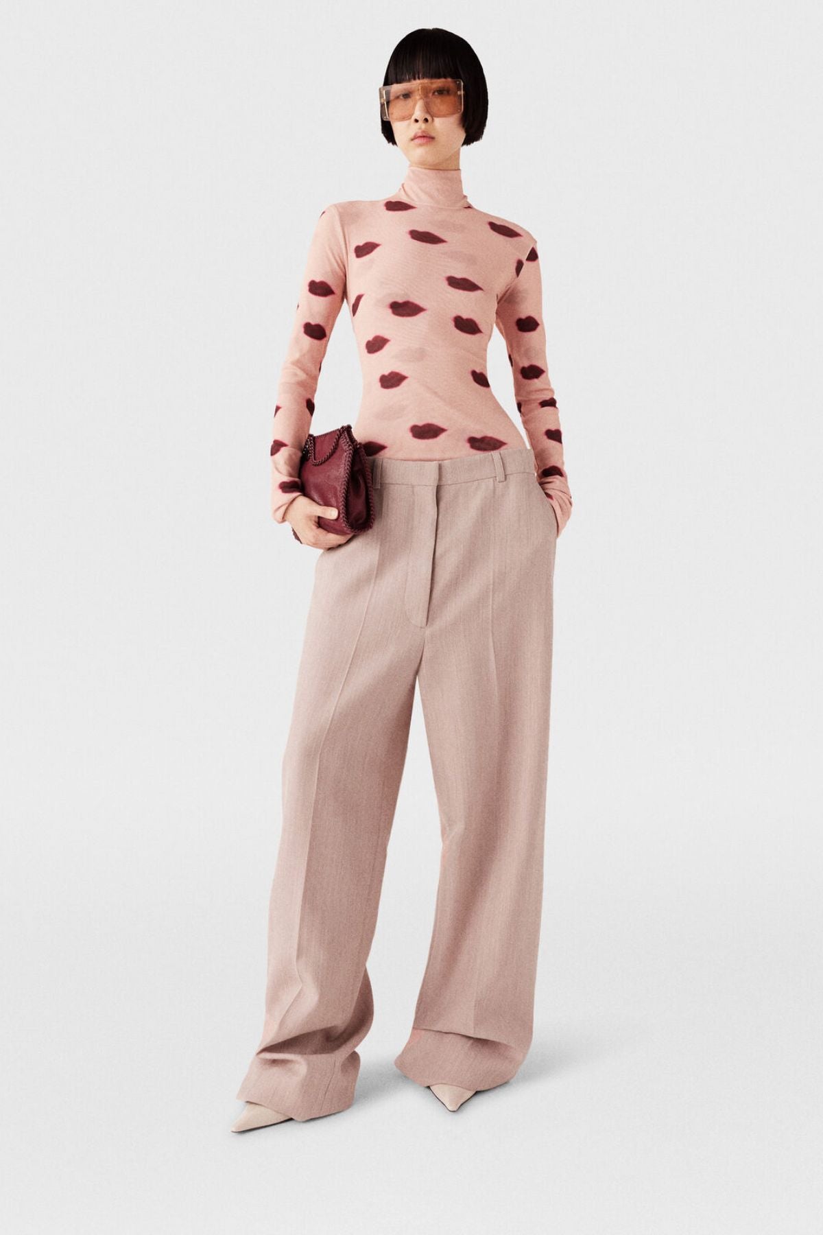 Stella McCartney Lips Print Turtleneck Top - Dusty Rose