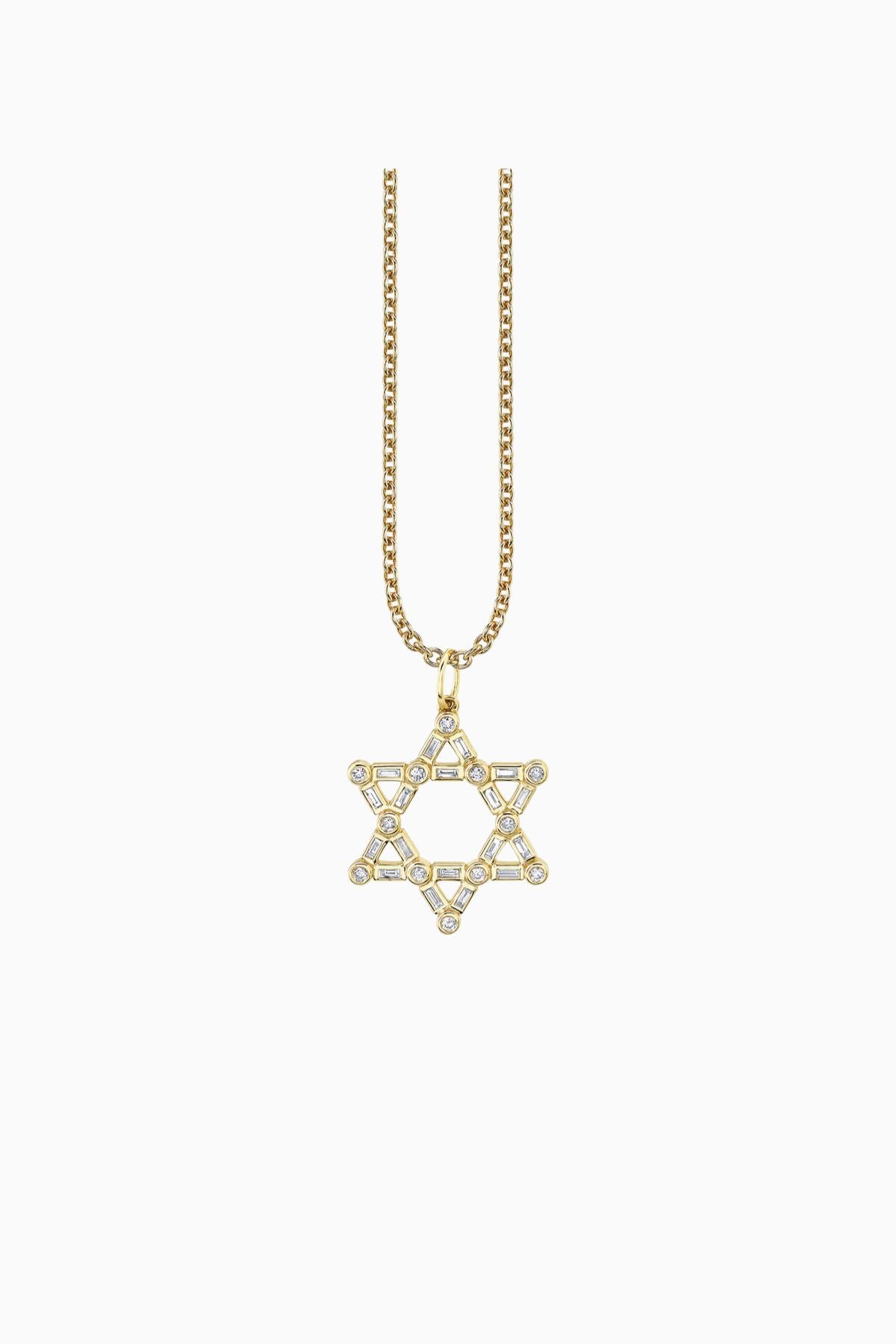 Sydney Evan Gold & Diamond Baguette and Round Bezel Star of David Necklace - Yellow Gold