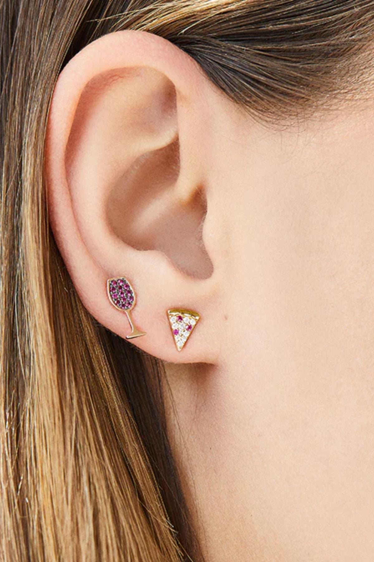 Sydney Evan Gold Diamond & Ruby Pizza Slice Studs - Yellow Gold