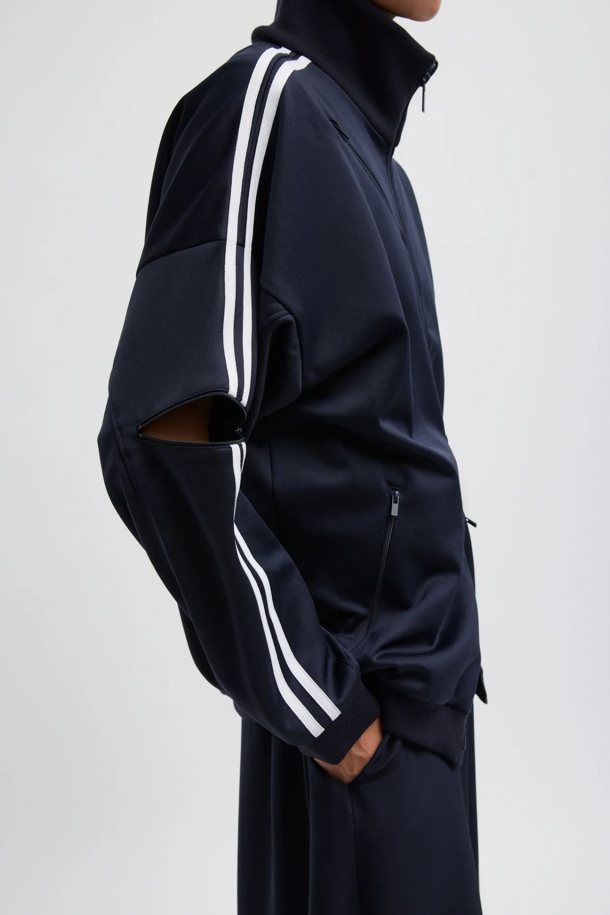 Tibi Active Knit Zipper Detailed Track Jacket - Navy