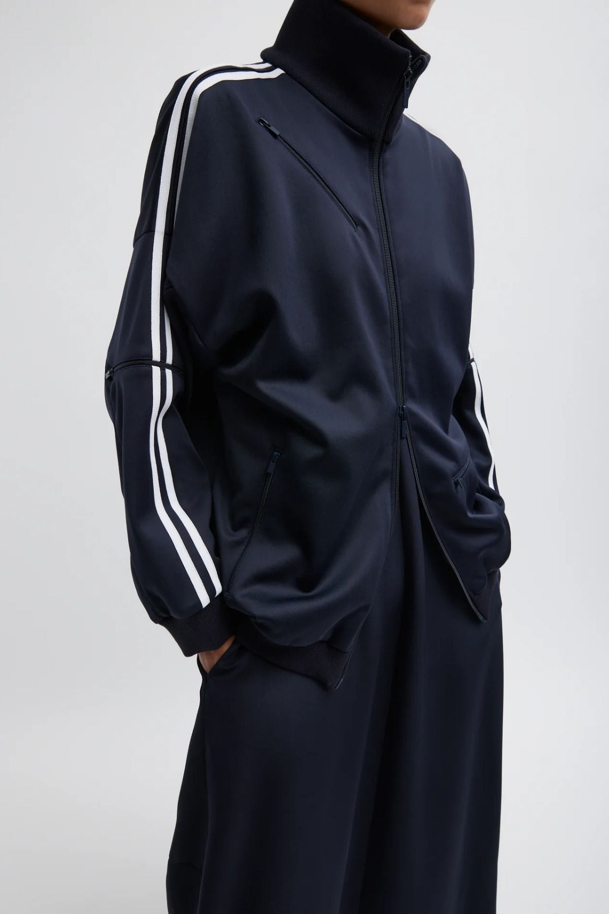 Tibi Active Knit Zipper Detailed Track Jacket - Navy