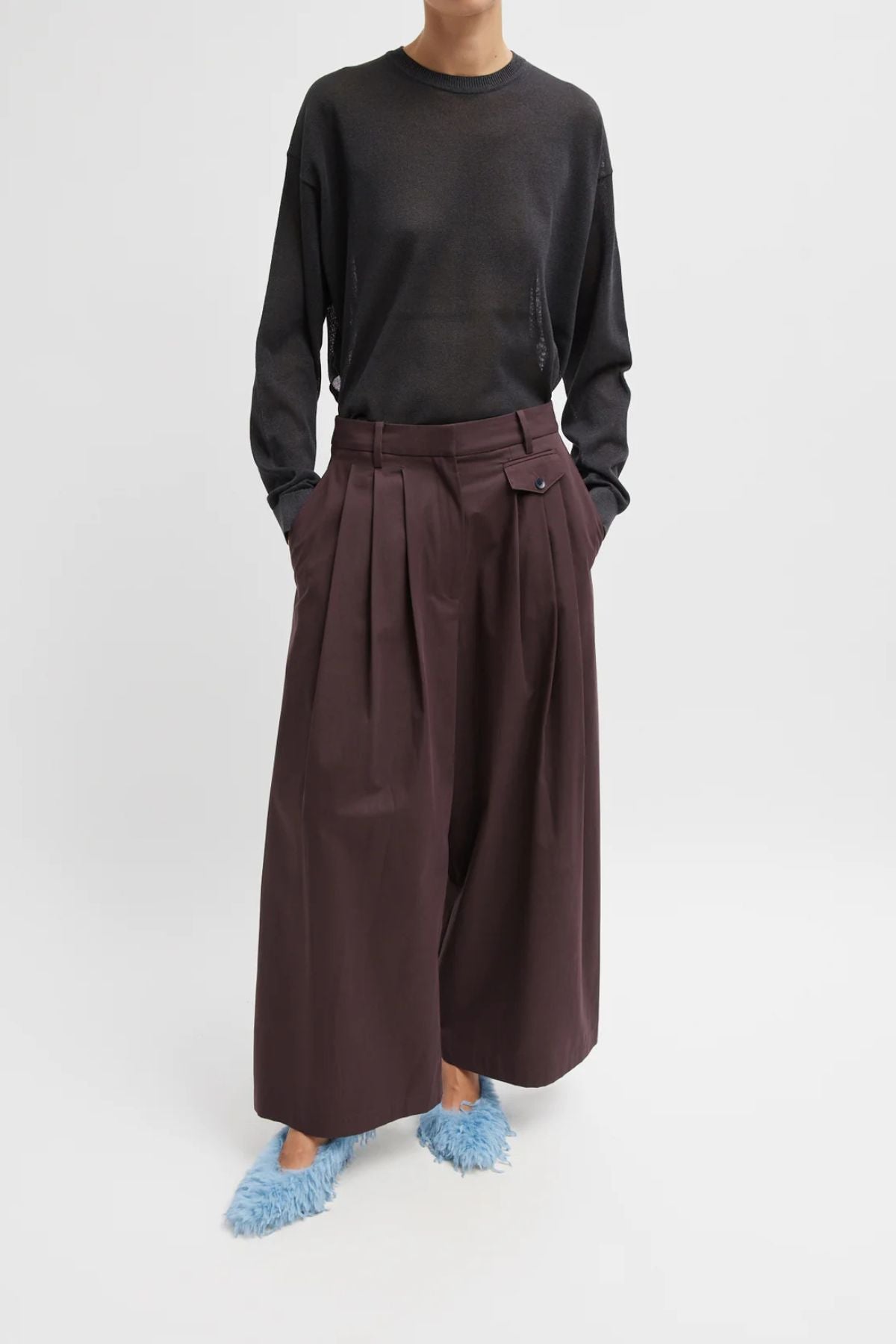 Tibi Bio Twill Triple Pleat Cropped Pant - Plum