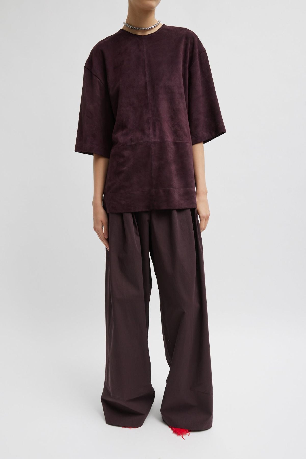 Tibi Cassiterite Suede Easy Tshirt - Plum