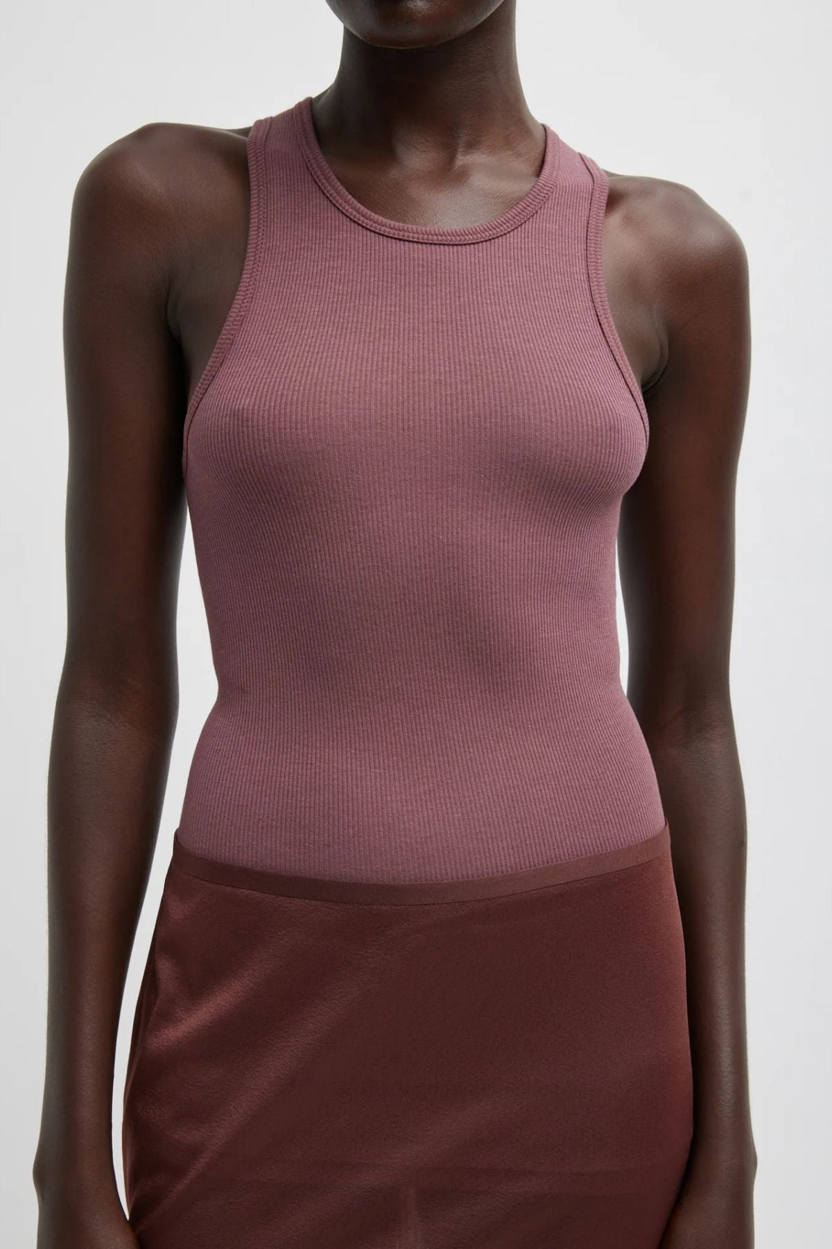 Tibi Circular Fine Rib T-Shirt Tank - Cinnamon