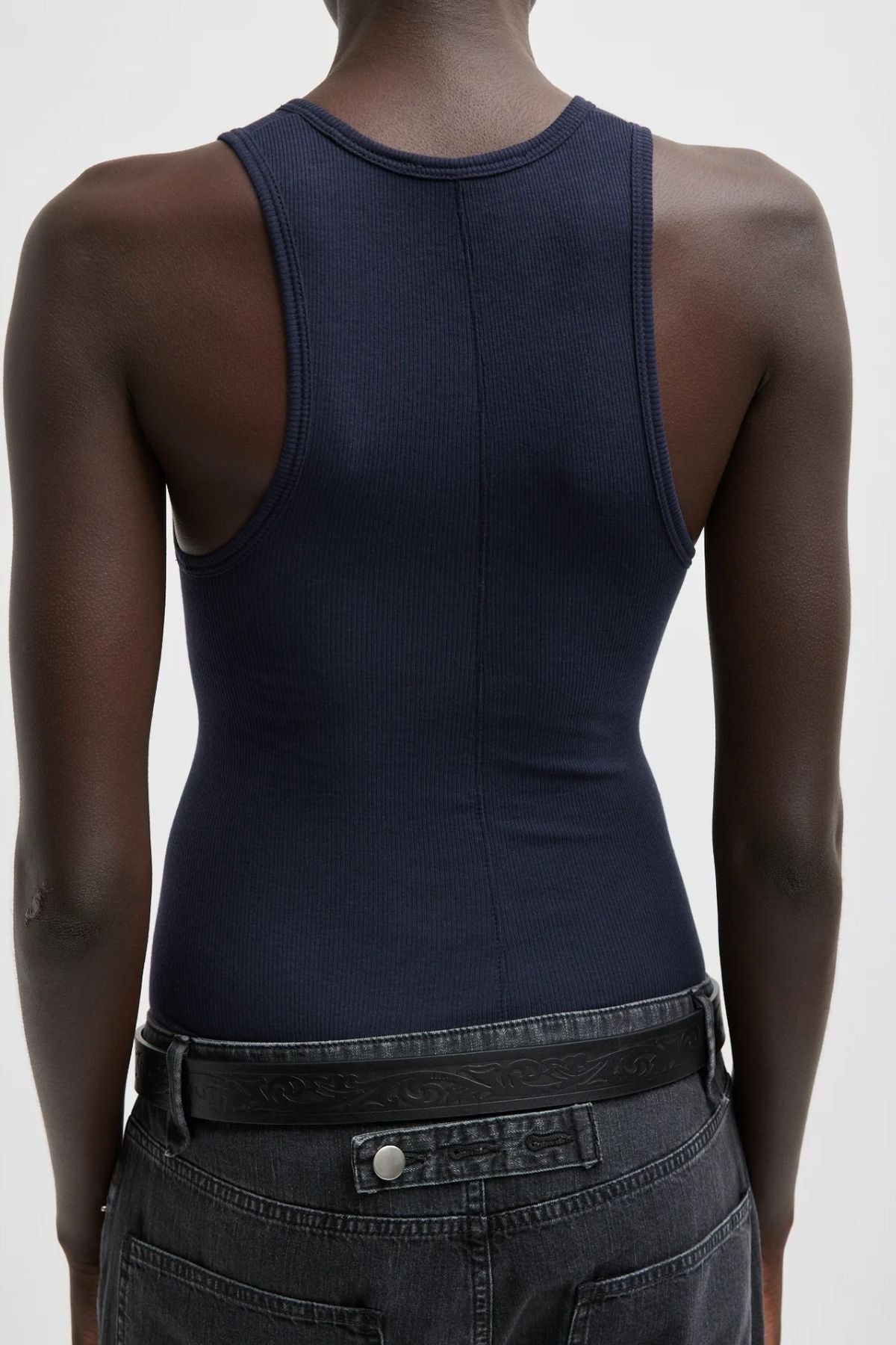 Tibi Circular Fine Rib T-Shirt Tank - Navy