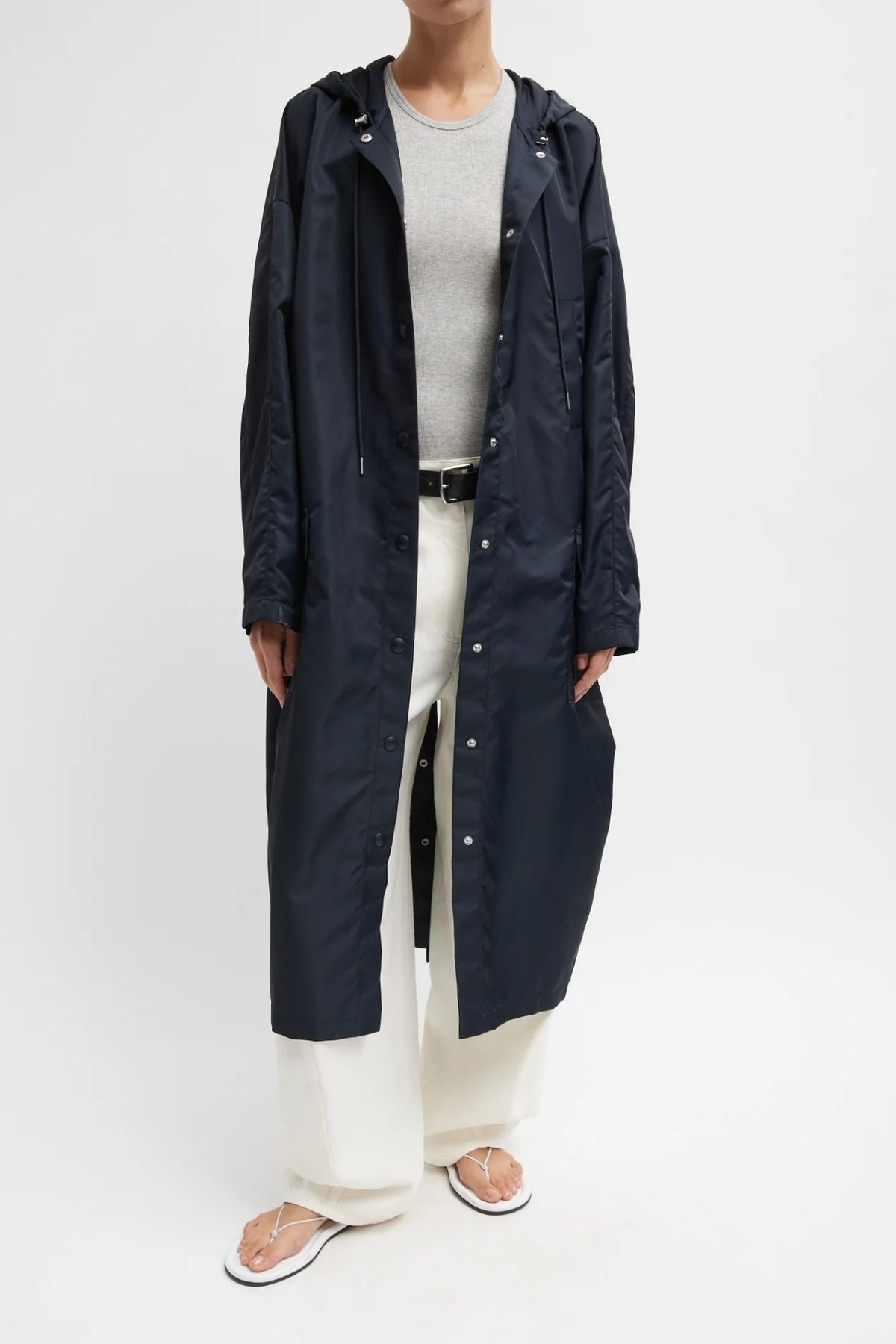 Tibi Crispy Nylon Hooded Coat - Navy