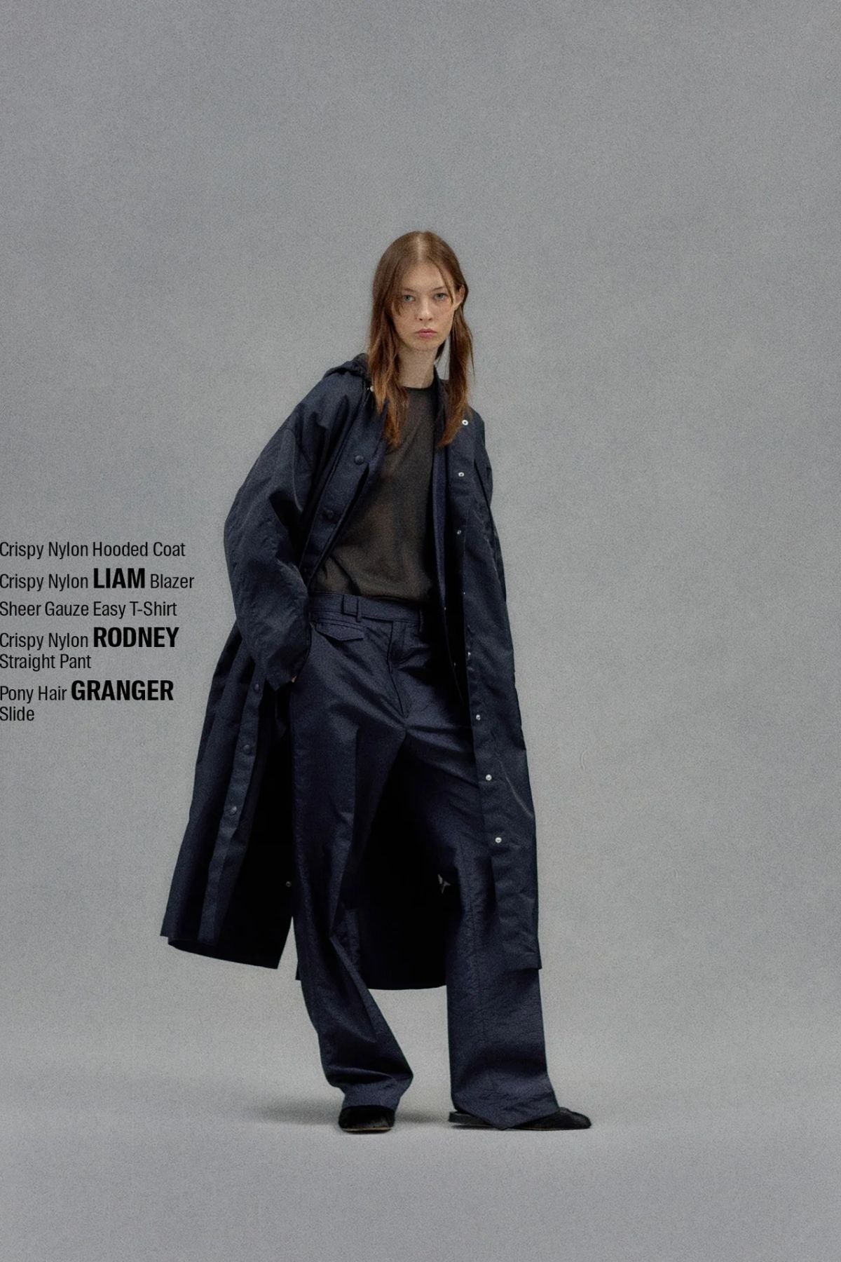 Tibi Crispy Nylon Hooded Coat - Navy