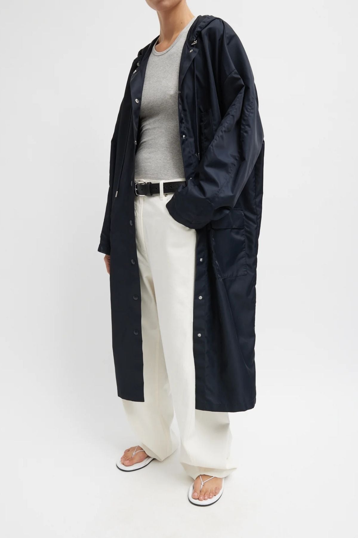 Tibi Crispy Nylon Hooded Coat - Navy