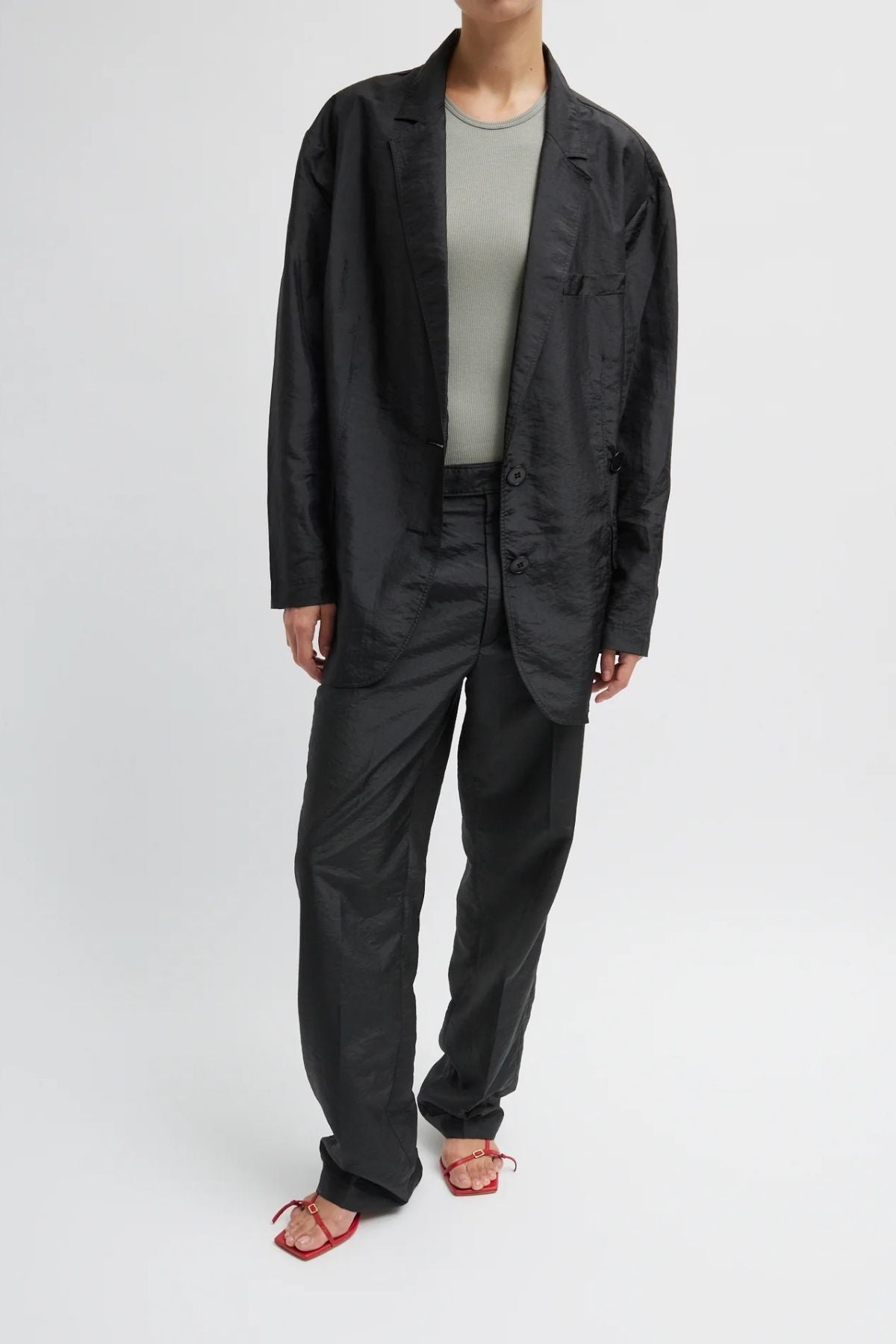 Tibi Crispy Nylon Liam Blazer - Black