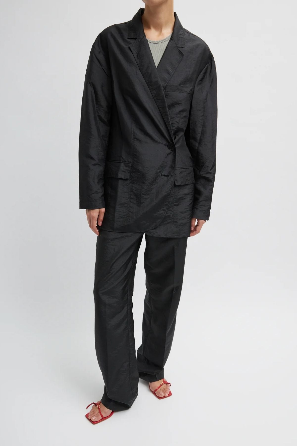 Tibi Crispy Nylon Liam Blazer - Black