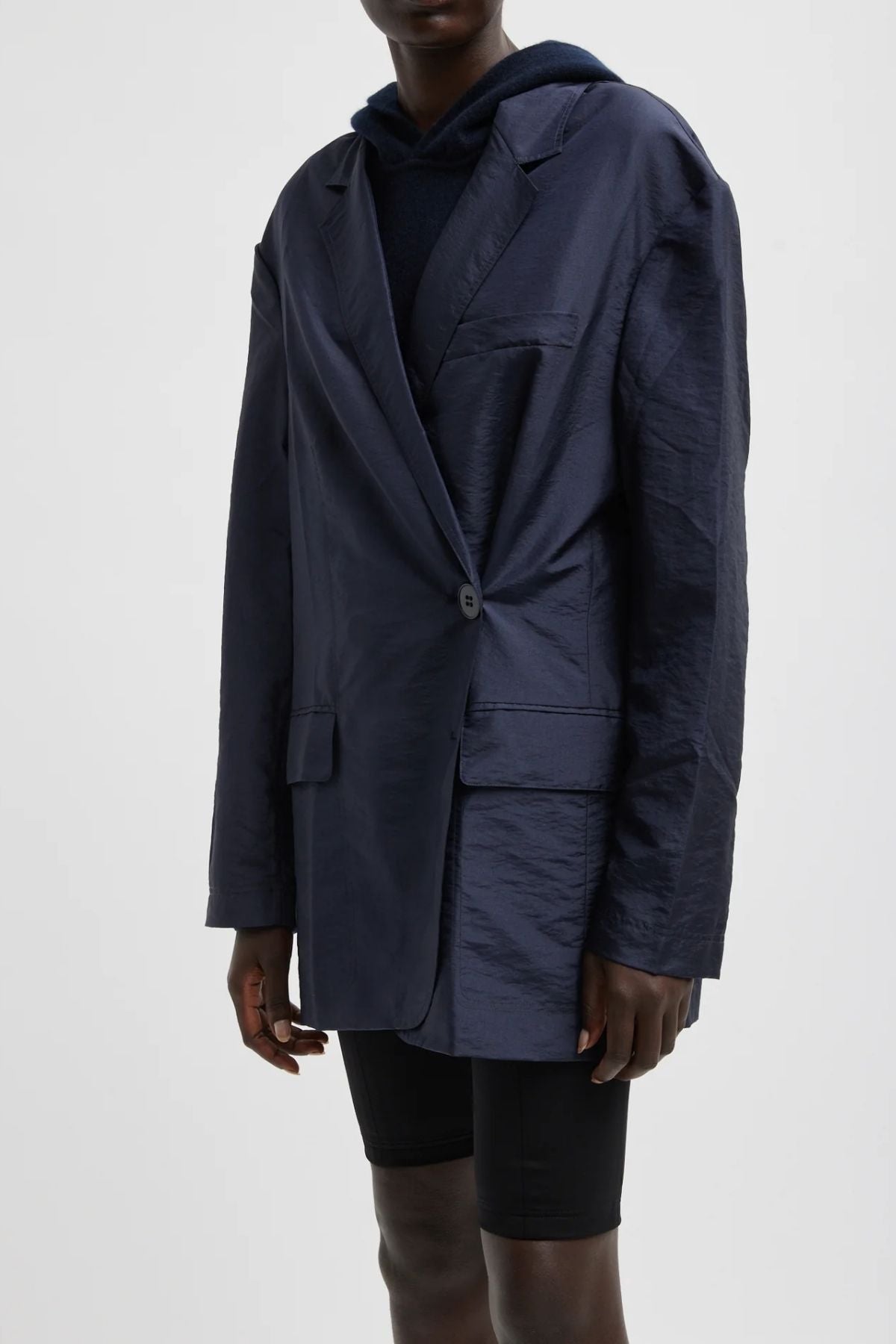 Tibi Crispy Nylon Liam Blazer - Navy